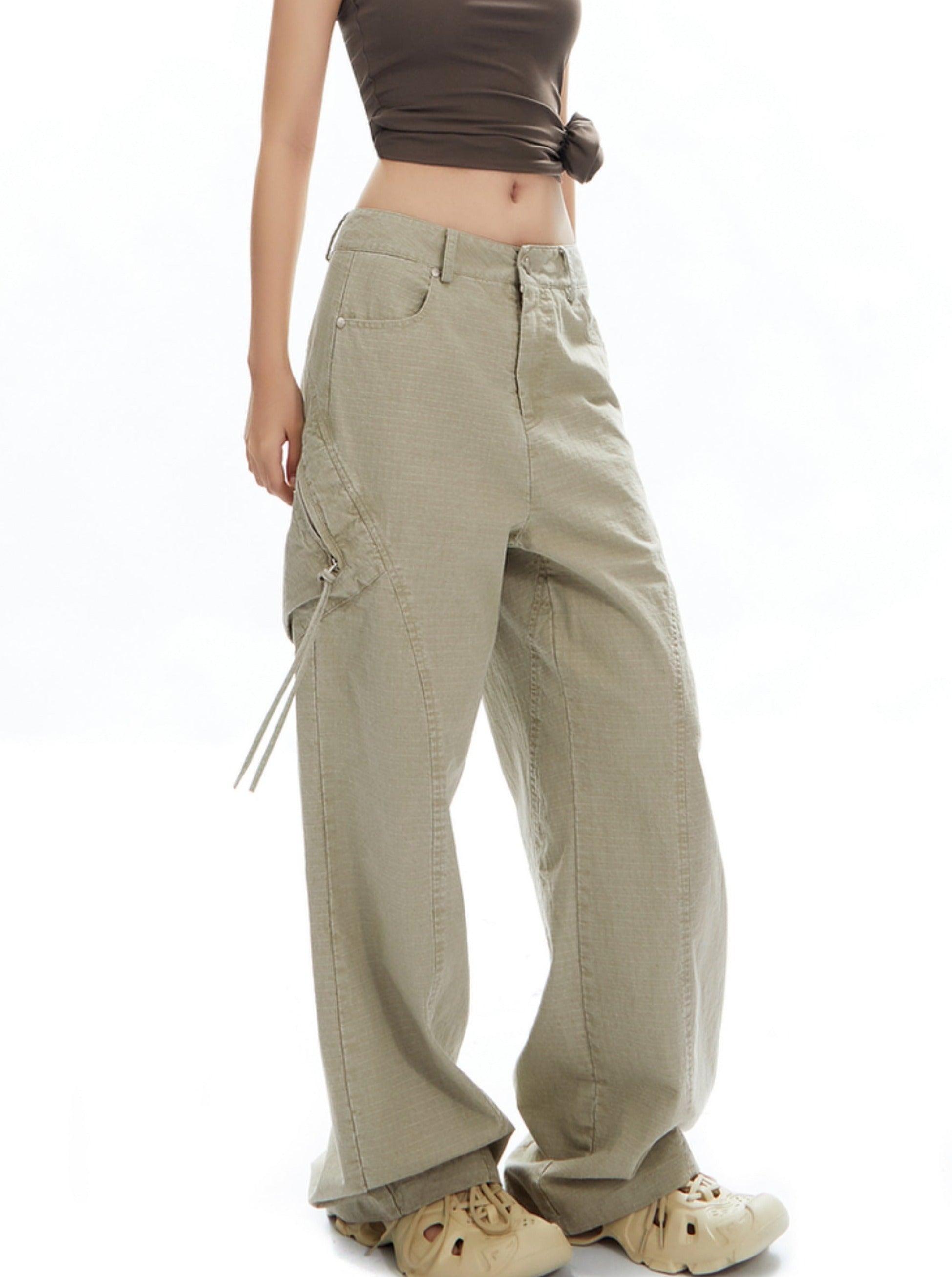 Wide-Leg Olive Green Cargo Pants