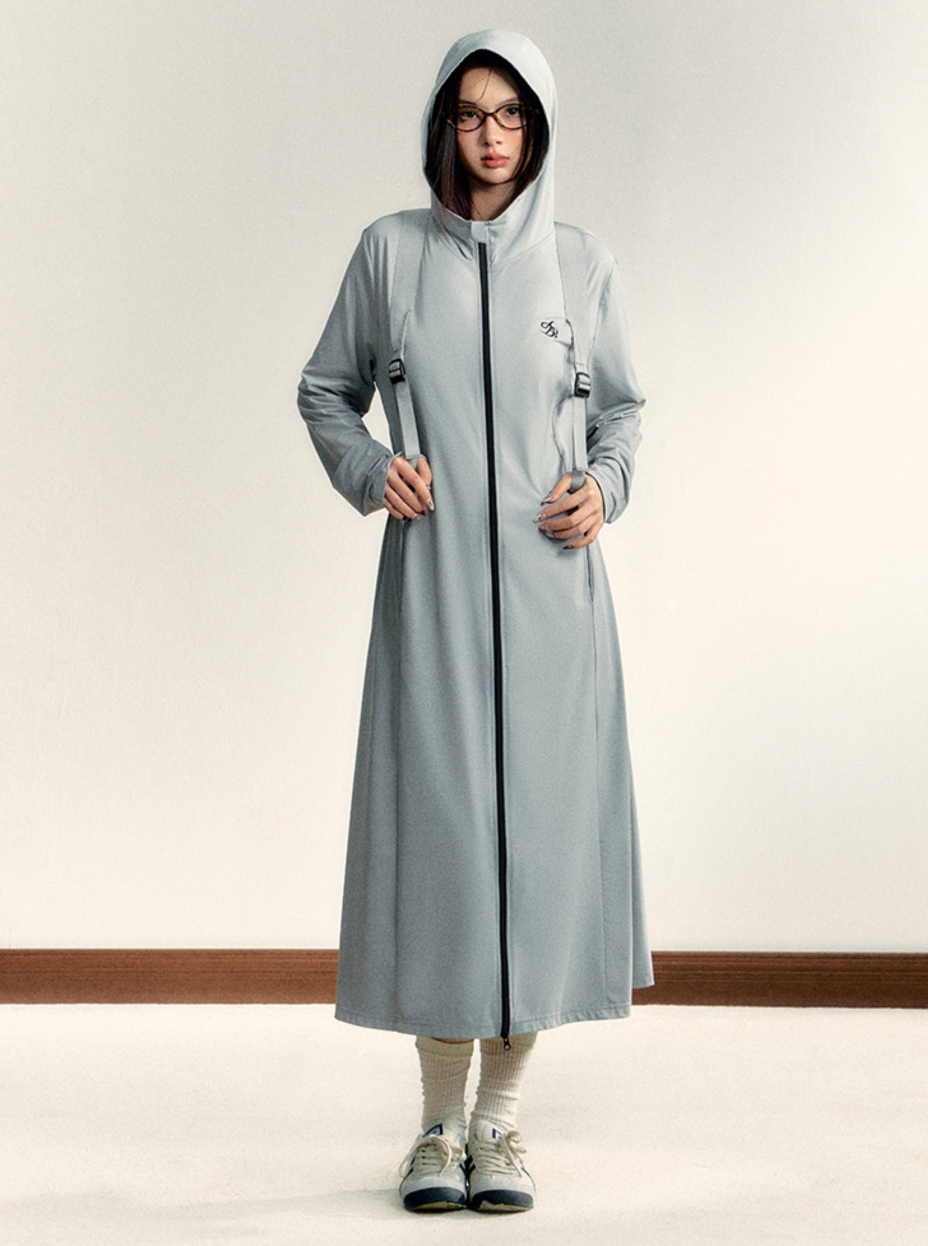 Longline Hooded Robe: Full-Zip Lightweight Lounge Coat with Logo Detail