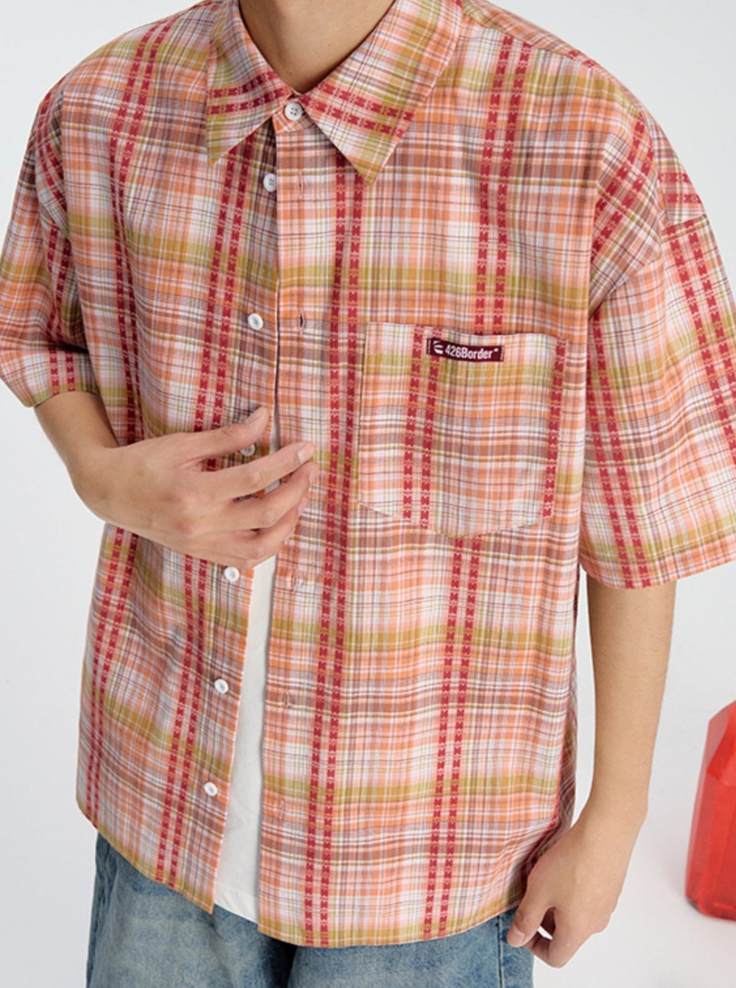 Summer Shirt with Embroidered Checkered Pattern - chiclara