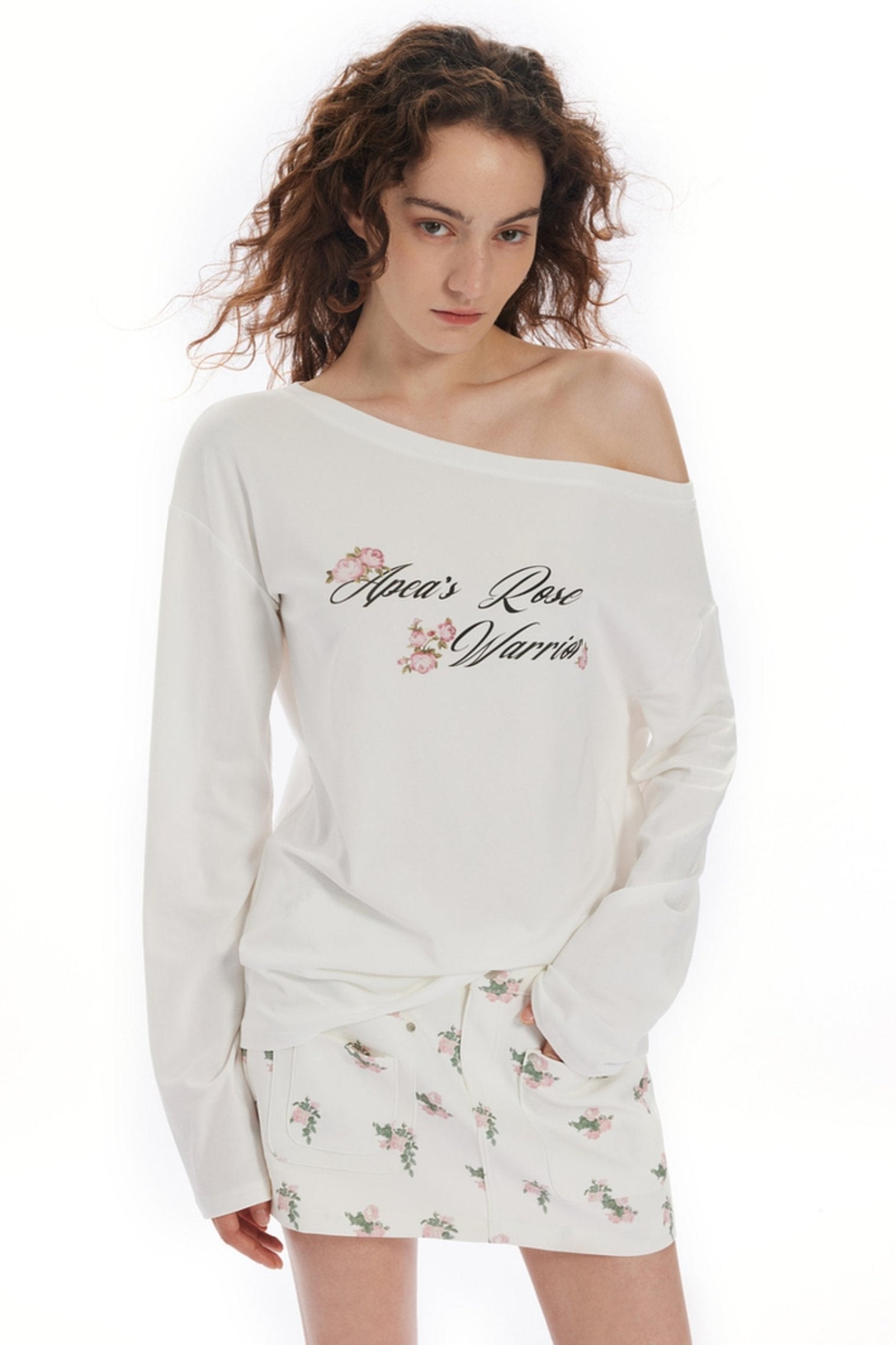 Olive Bloom Off-Shoulder Tee