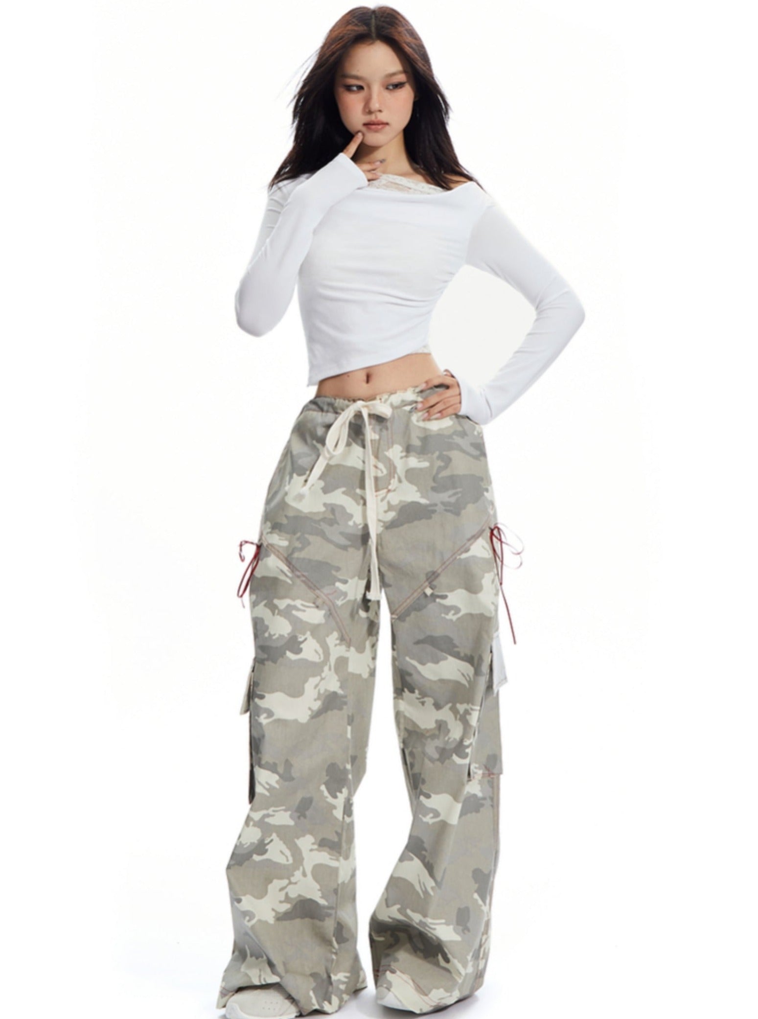 Wide-Leg Camouflage Cargo Pants