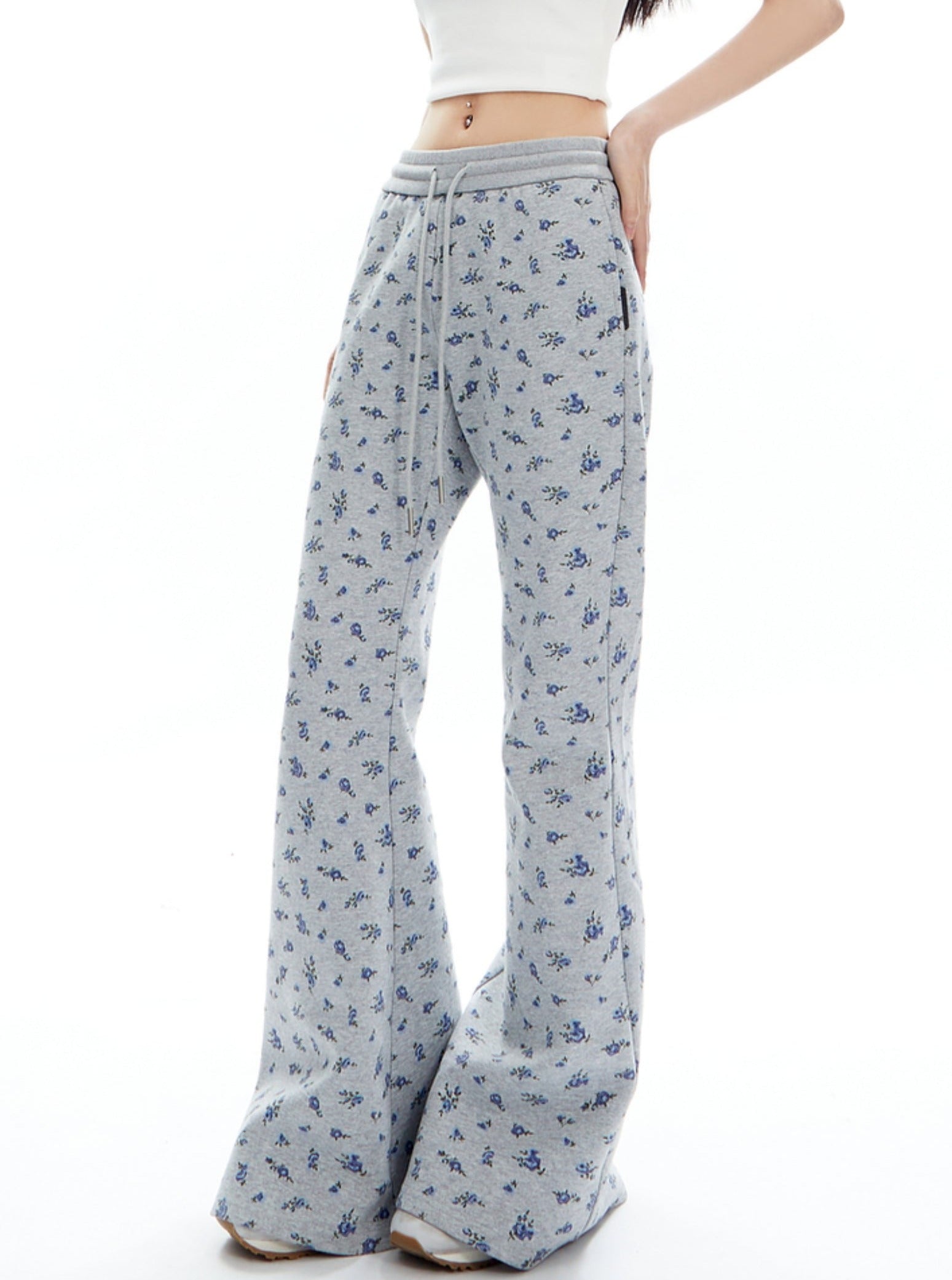 Flared Lounge Pants with Floral Print