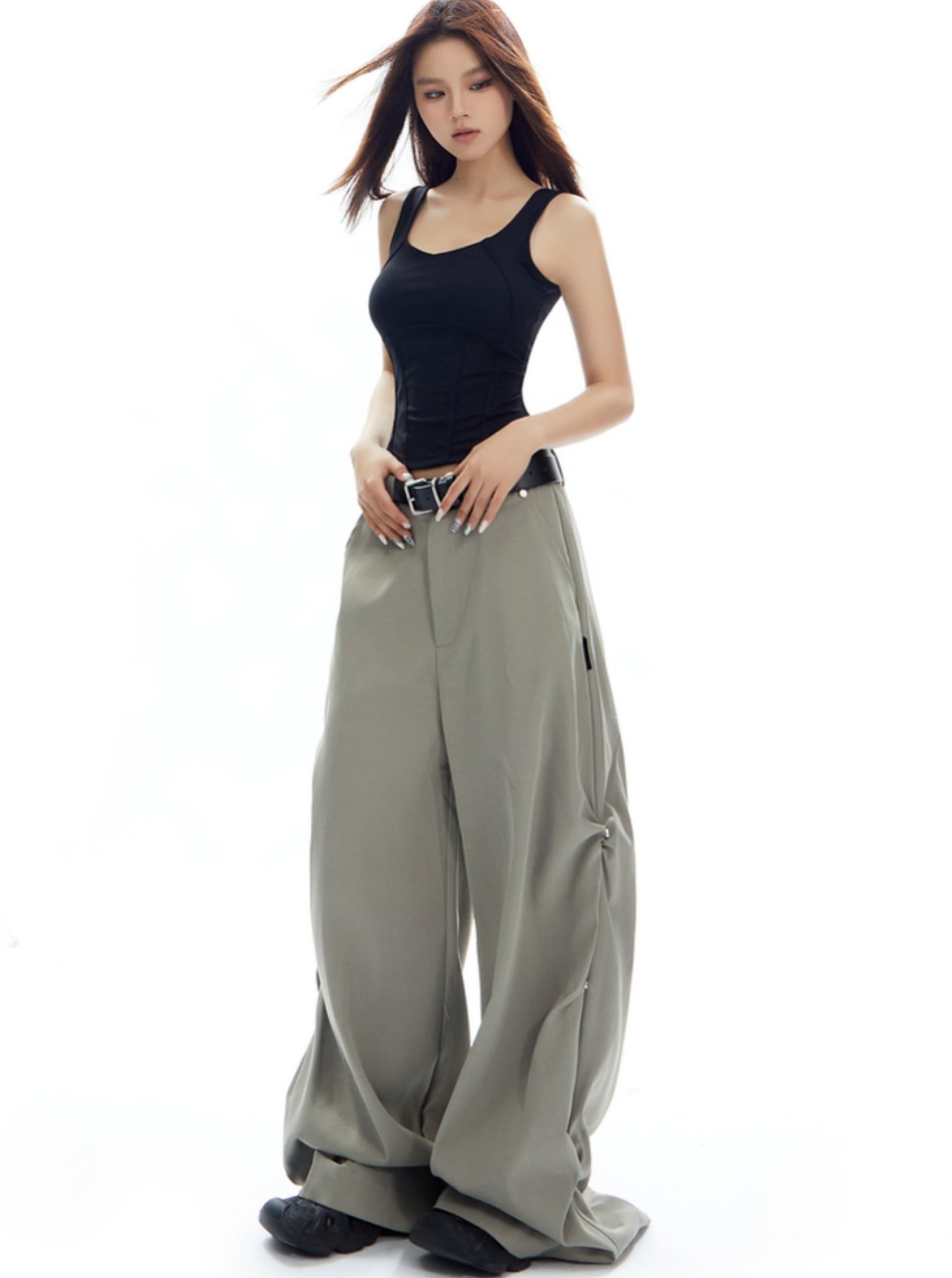 Oversized Wide-Leg Trousers in Light Sage Green