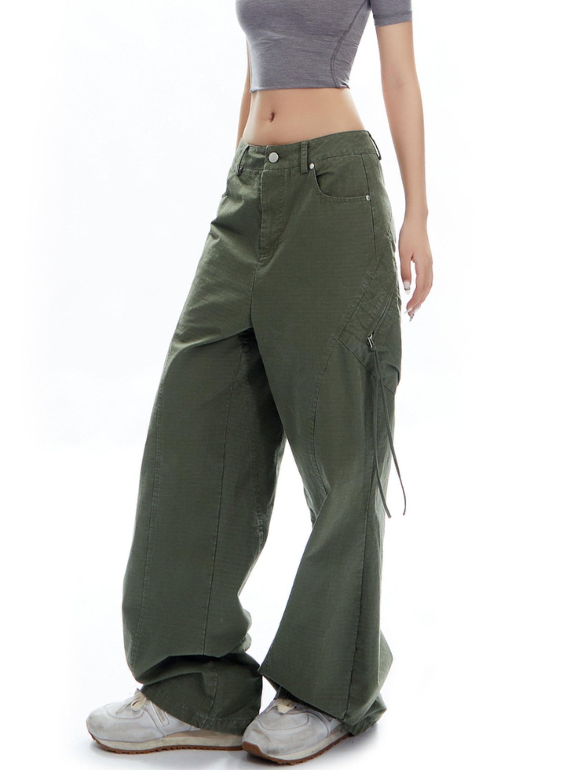 Wide-Leg Olive Green Cargo Pants