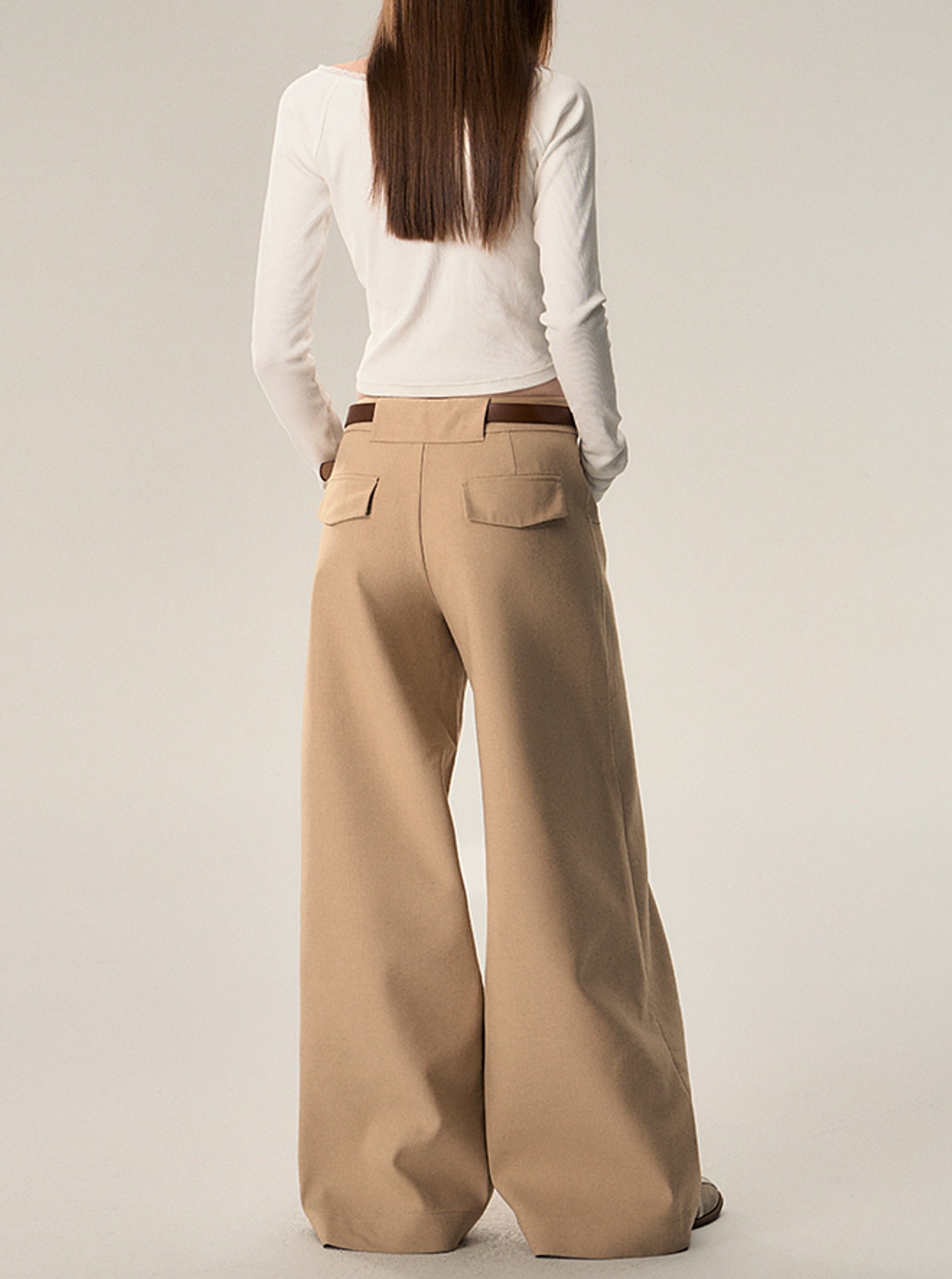 Vintage Loose Wool Low Rise Casual Pants - chiclara