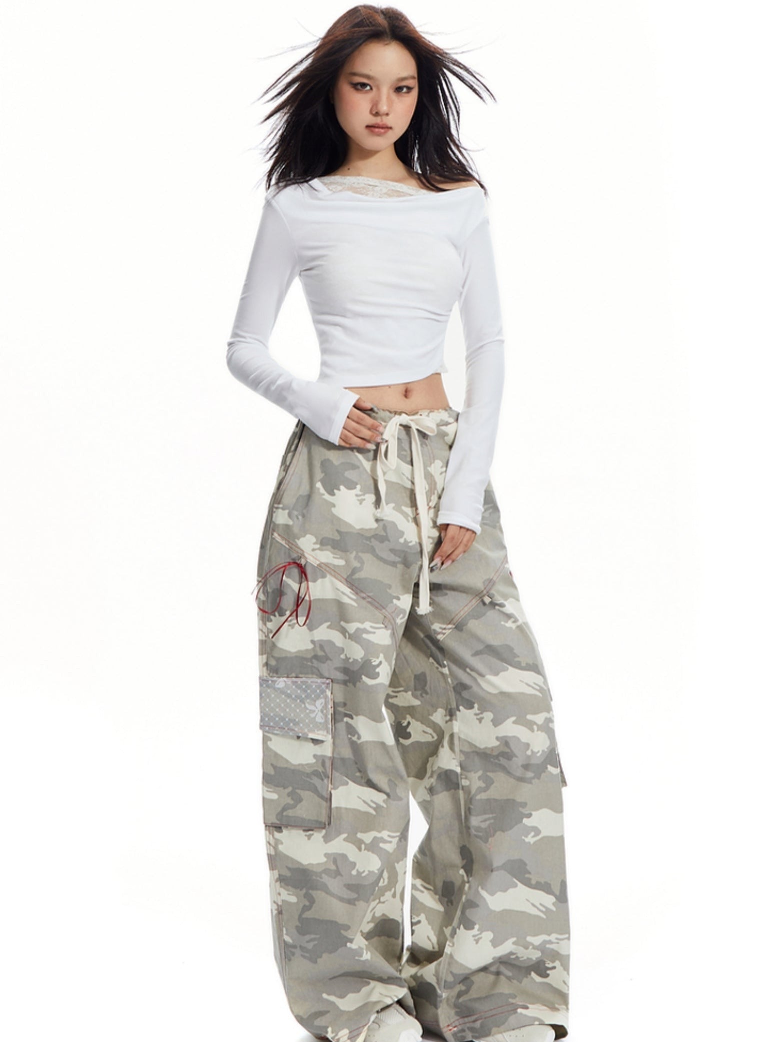 Wide-Leg Camouflage Cargo Pants