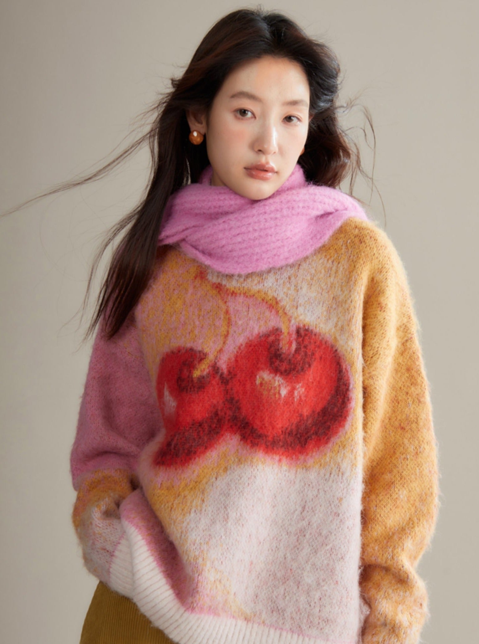 Cherry Sweet Mohair-Textured Sweater