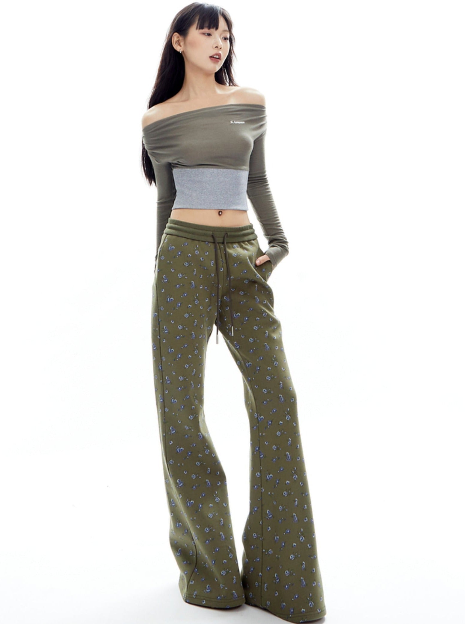 Flared Lounge Pants with Floral Print