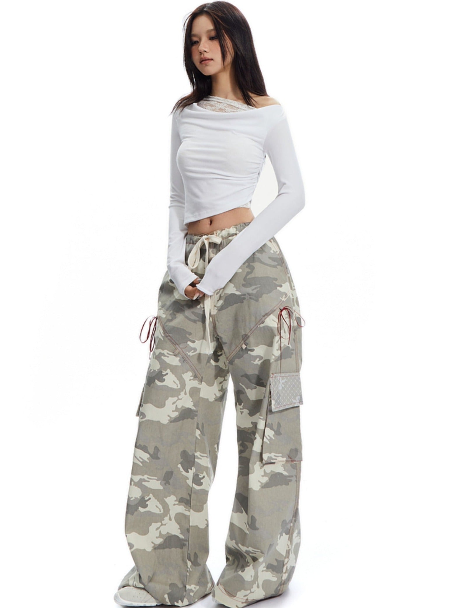 Wide-Leg Camouflage Cargo Pants