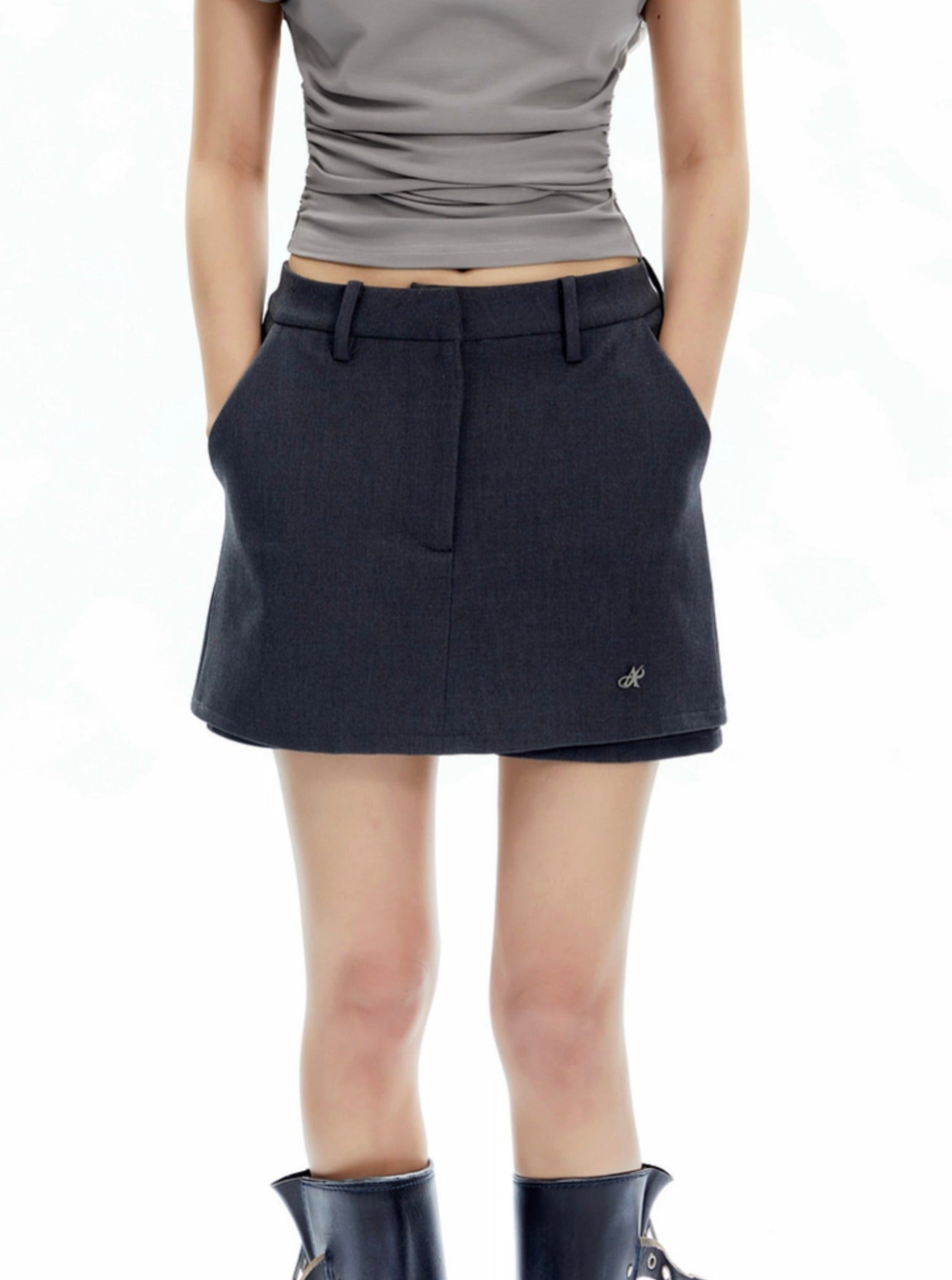 Tailored Mini Skort in Charcoal Grey