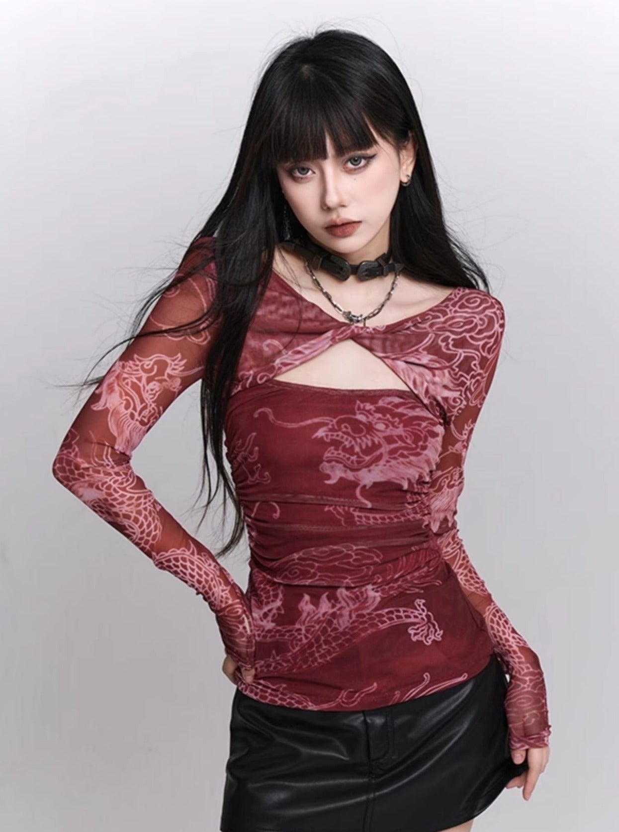Chinese Style Red Waist Cinched Sweet Top - chiclara