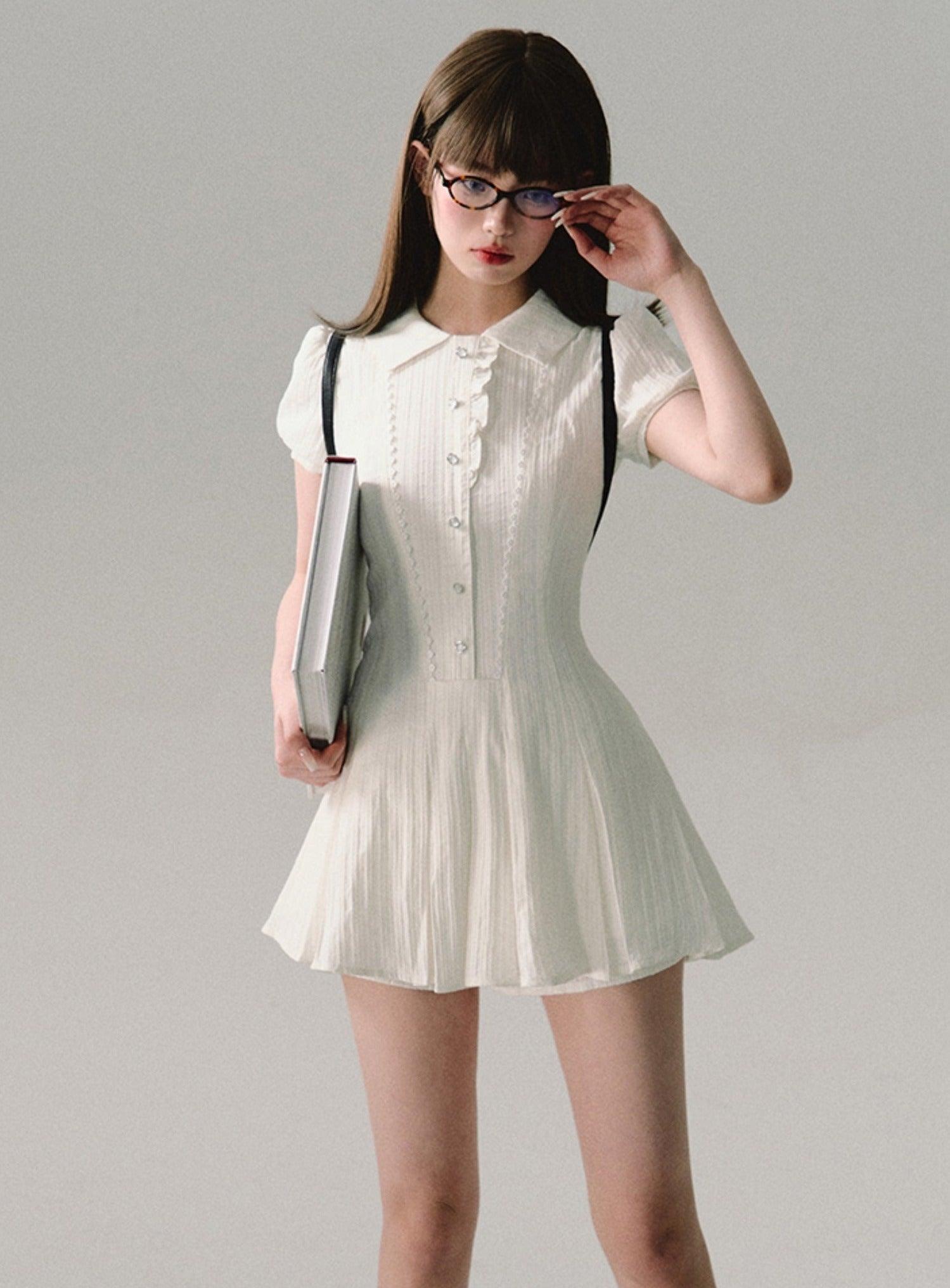 Vintage Scholar Pleated Mini Dress - chiclara