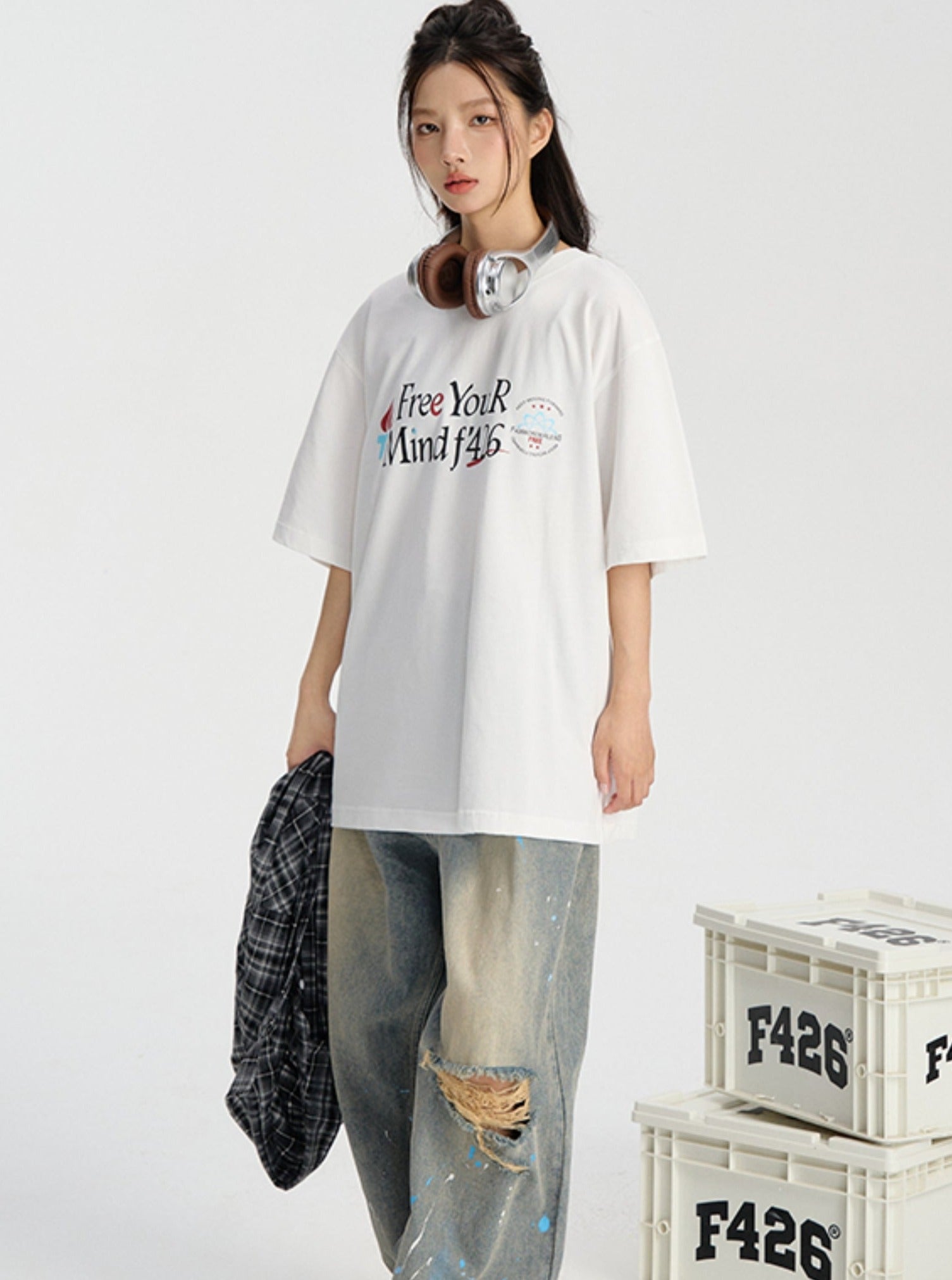 Slogan Print T-Shirt in Relaxed Fit - chiclara