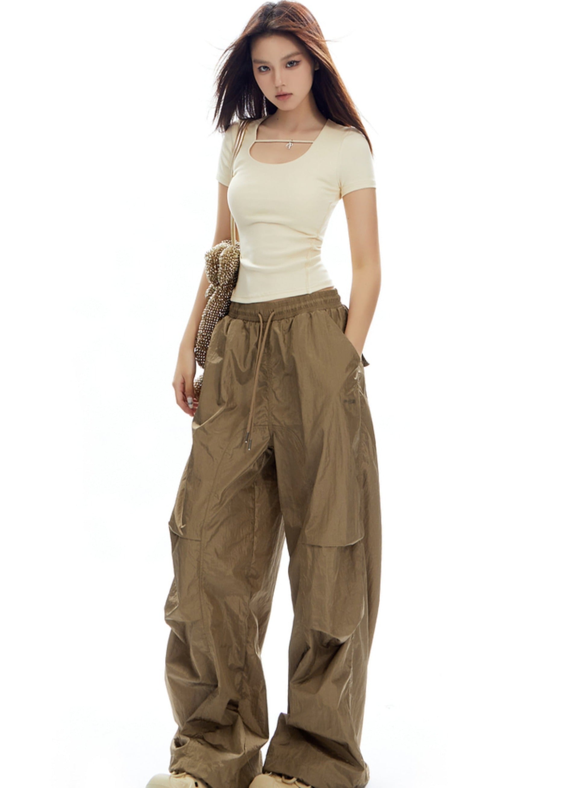 Oversized Olive Green Parachute Pants