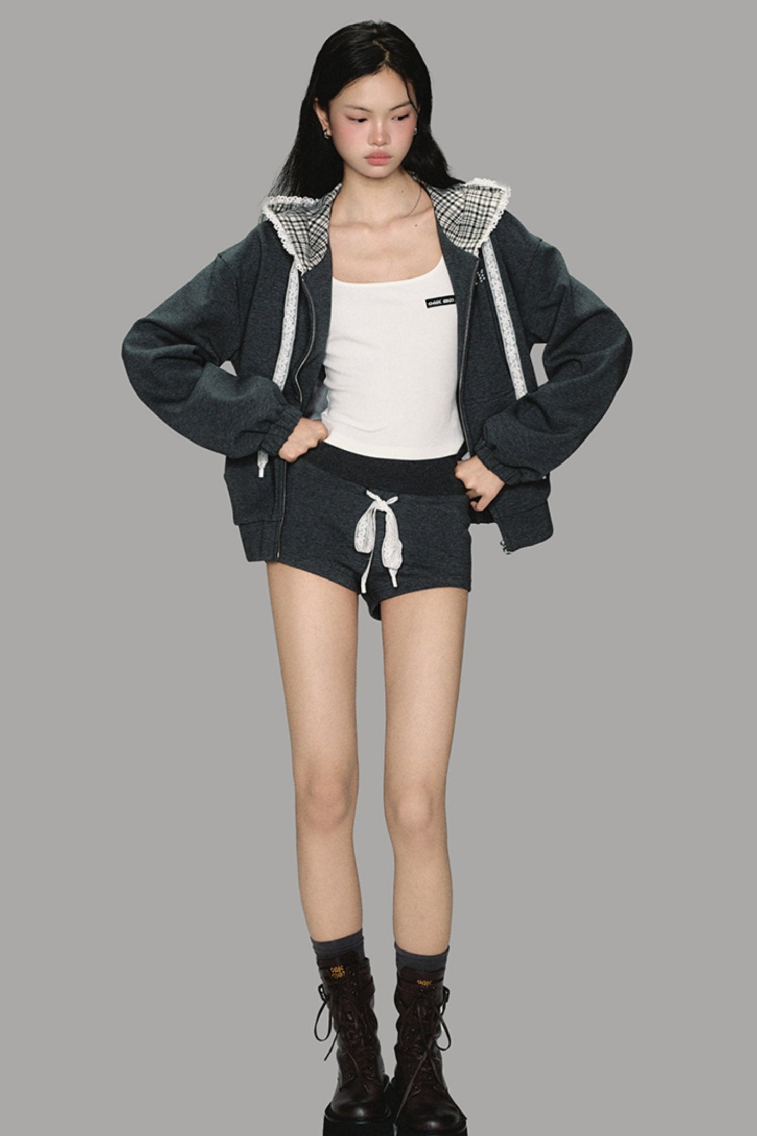 Lace-Trim Athletic Hoodie Set-Up