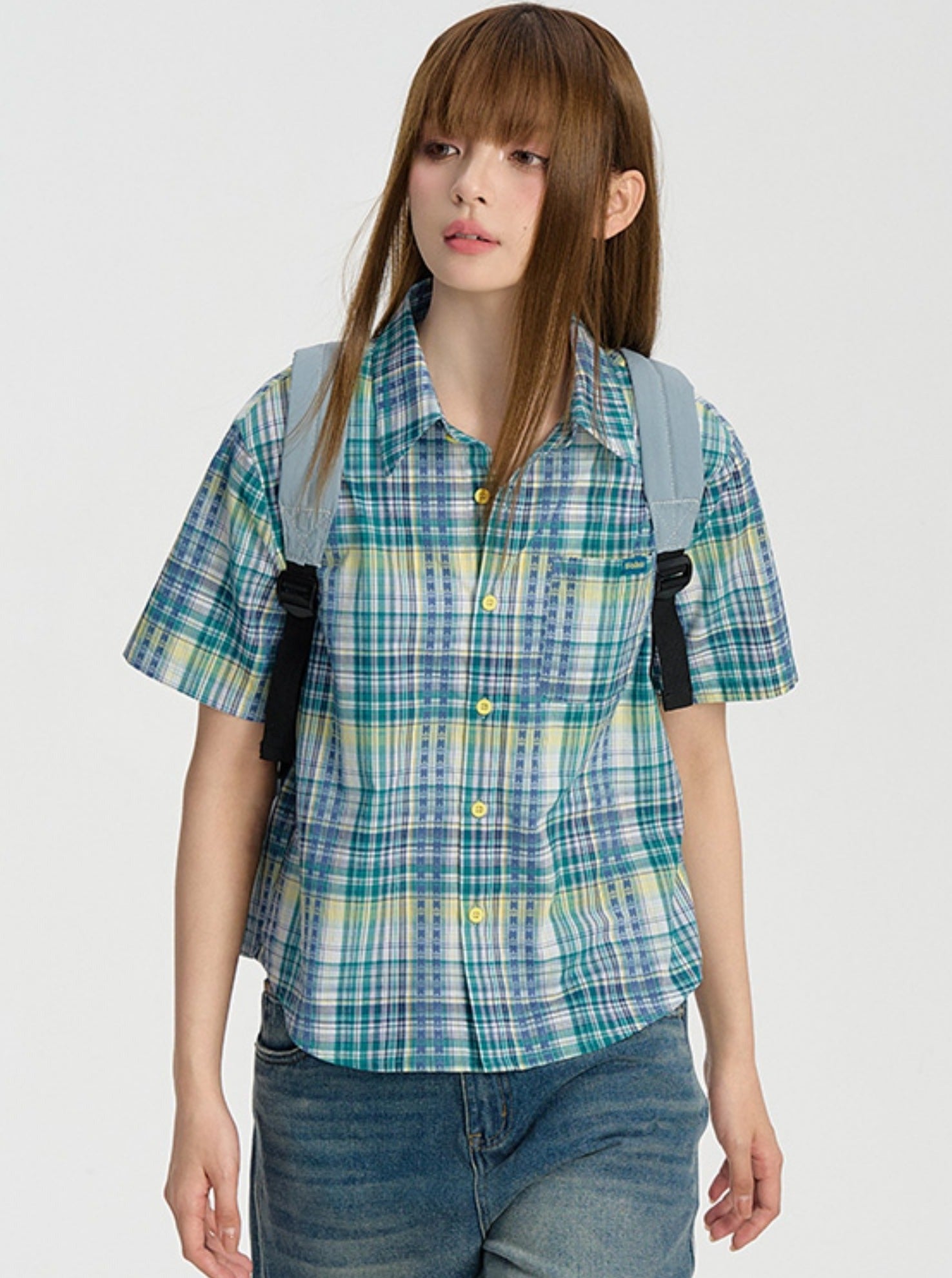 Vibrant Plaid Button-Up Shirt - chiclara