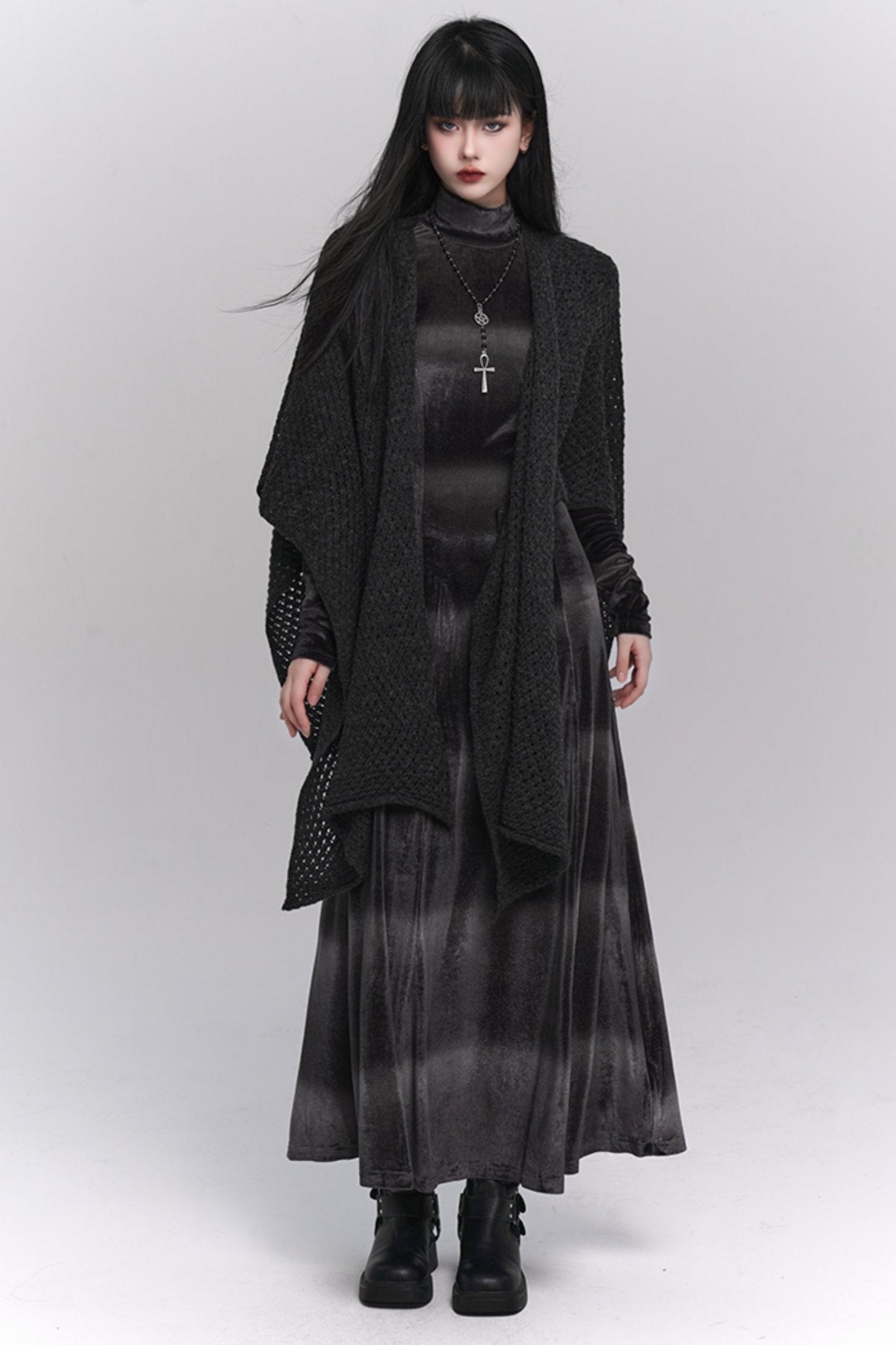 Gothic Velvet Turtleneck Maxi Dress