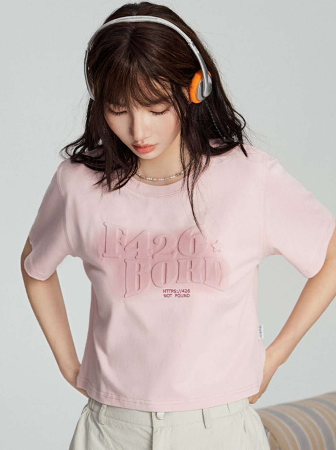 Tee with Embossed Letter Design - chiclara