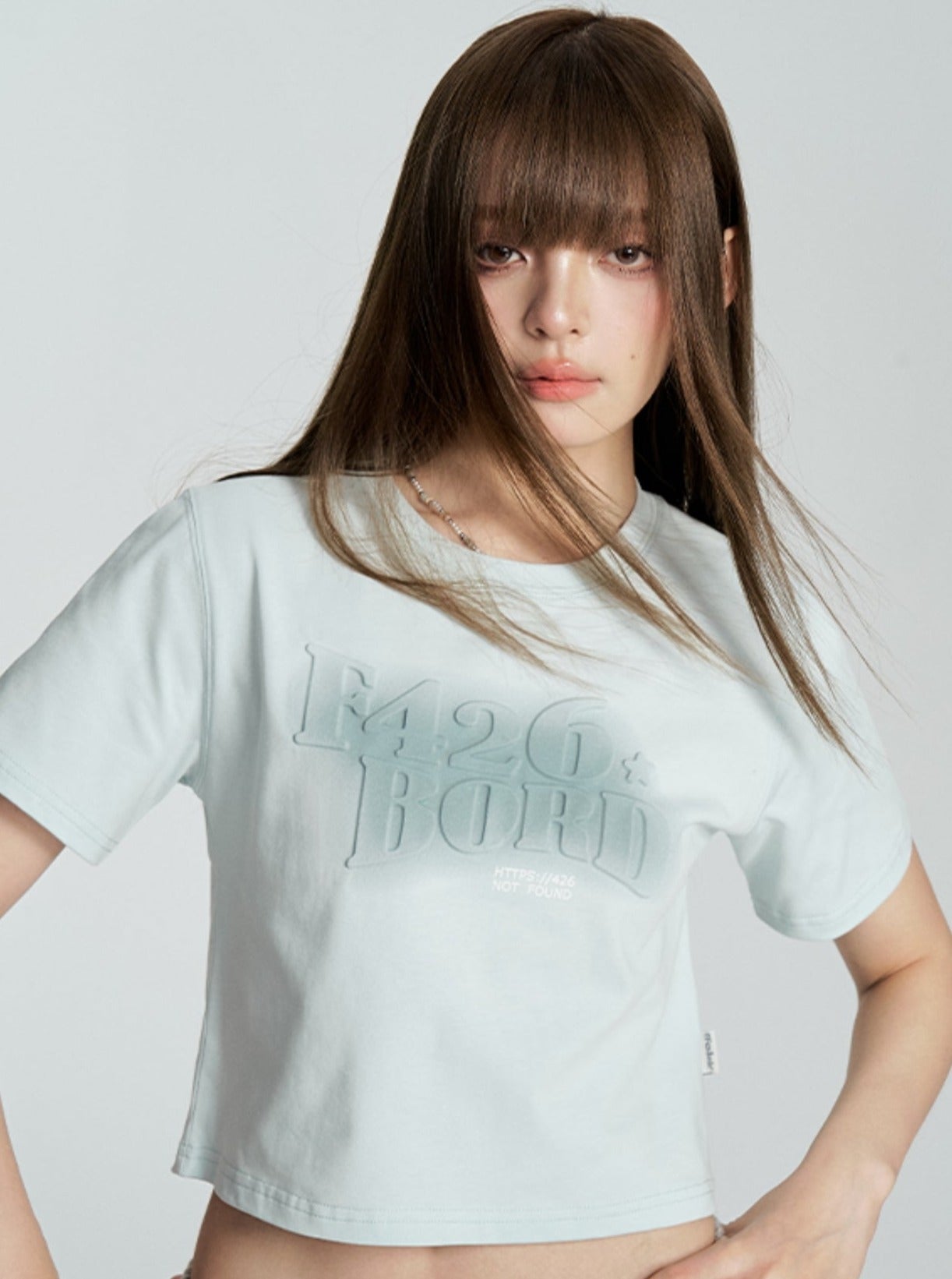 Tee with Embossed Letter Design - chiclara