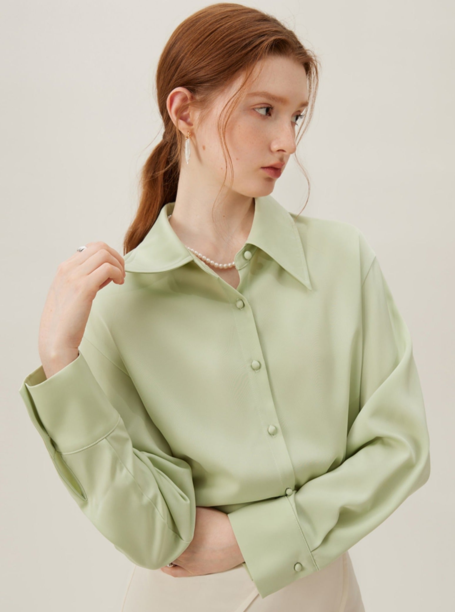 Sage Pearl Button Blouse