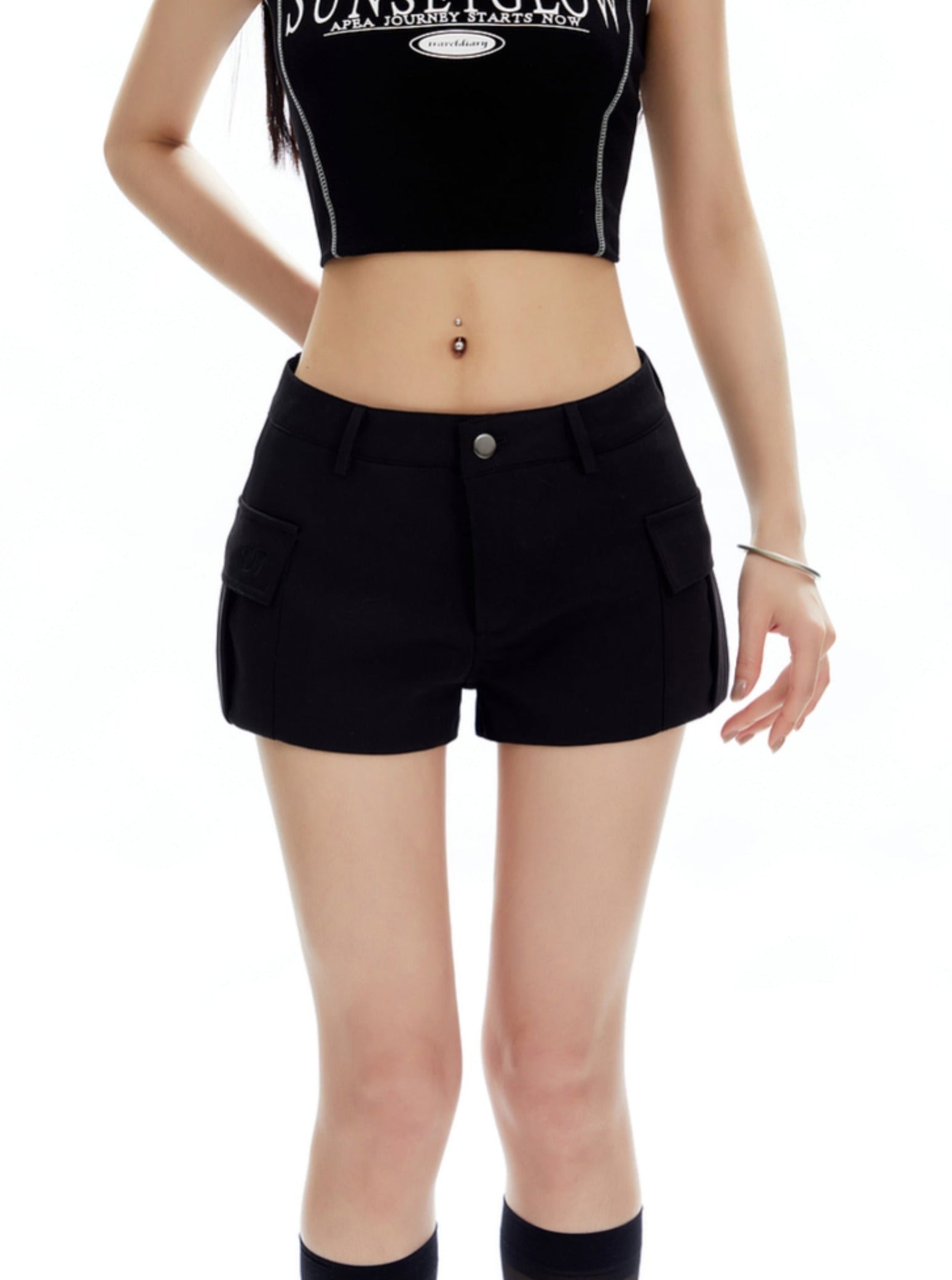 Tailored Mini Shorts with Flap Pocket