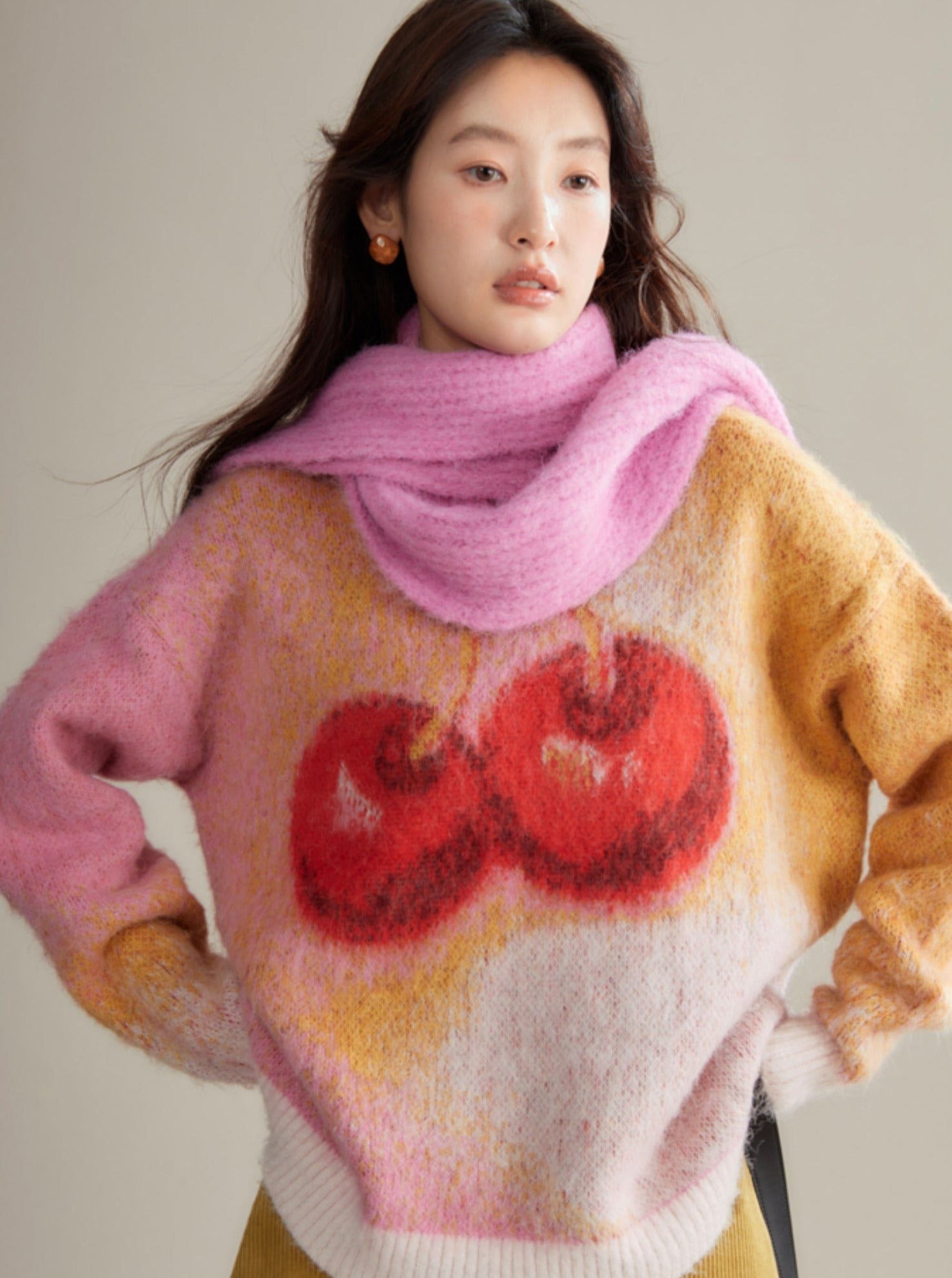 Cherry Sweet Mohair-Textured Sweater