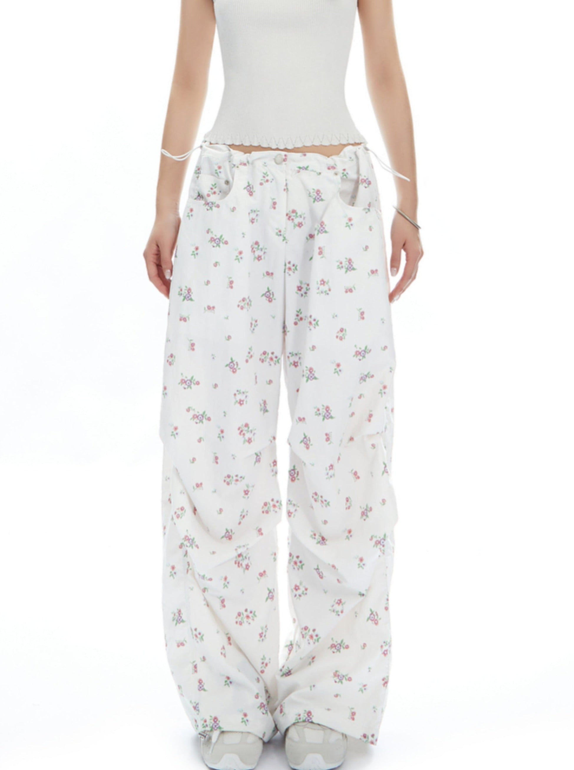 Light Blue Wide-Leg Pants with Butterfly Print