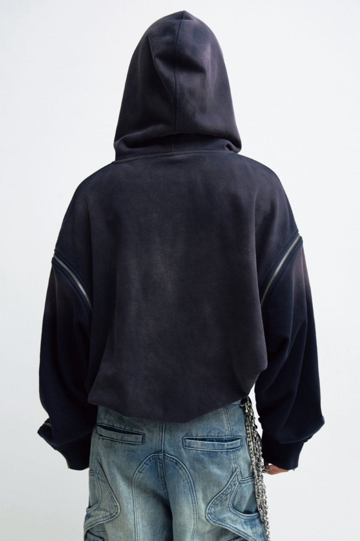 Men's Baggy Gradient Distressed Hooded Sweatshirt