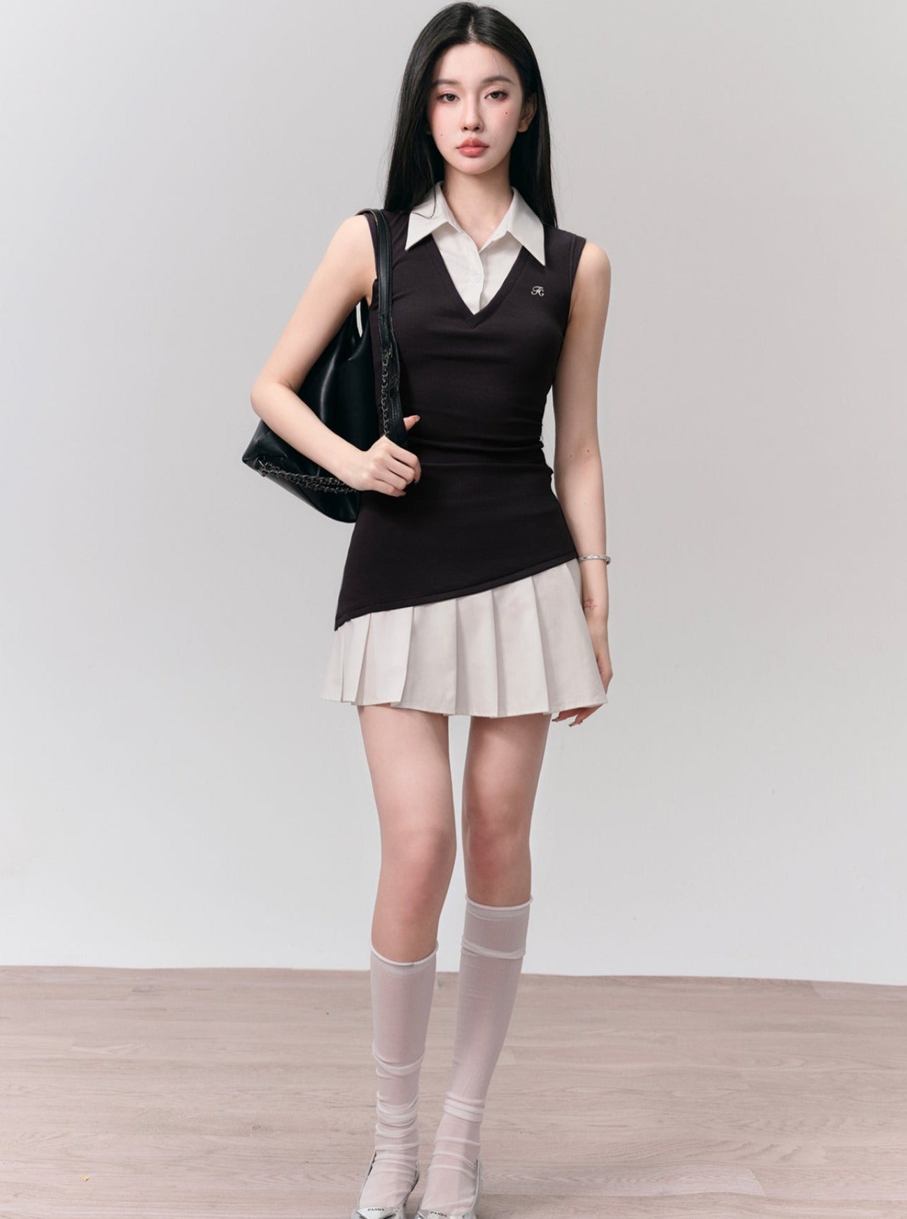 Chic Contrast Collared Mini Dress Duo