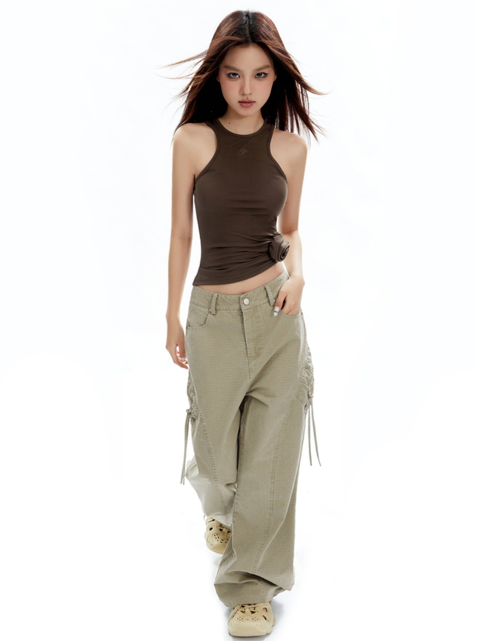 Wide-Leg Olive Green Cargo Pants