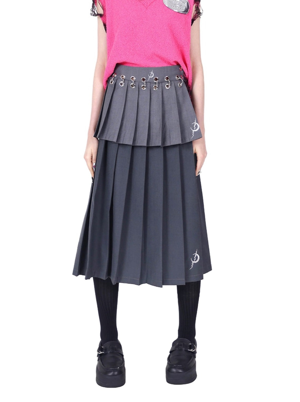 Pinkspink Gothic Tiered pliped Jupe - Gris du charbon de bois