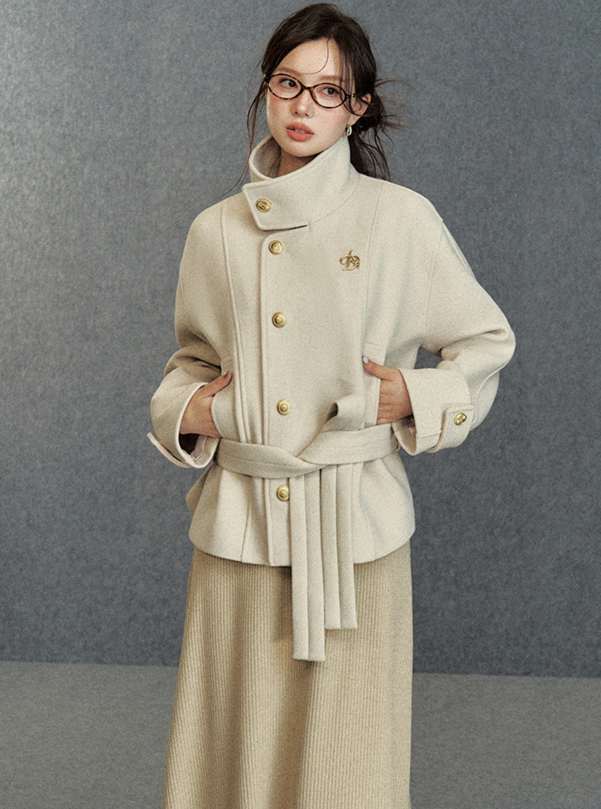 Elegant Asymmetric Belted Coat