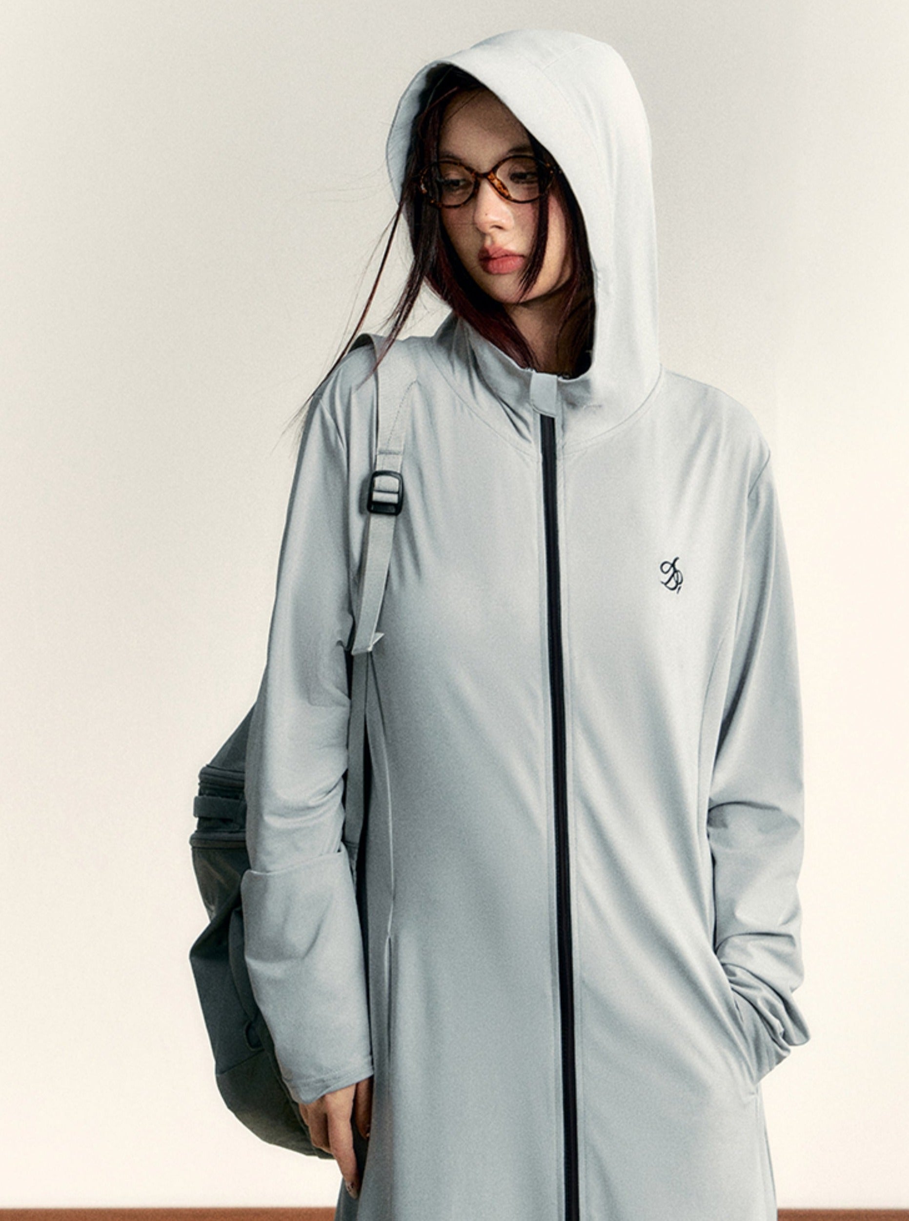 Longline Hooded Robe: Full-Zip Lightweight Lounge Coat with Logo Detail