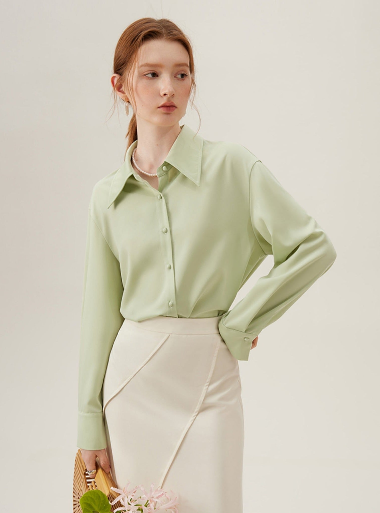 Sage Pearl Button Blouse