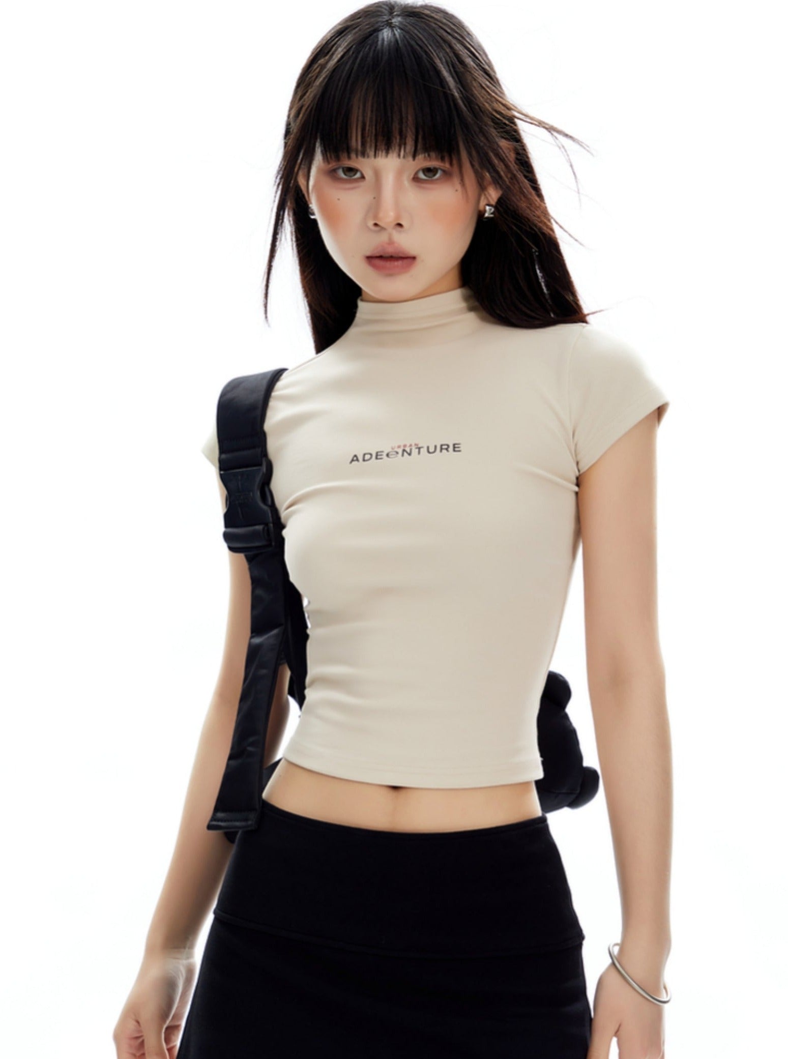 Cream Fitted Crop Top with 'Adventure' Text