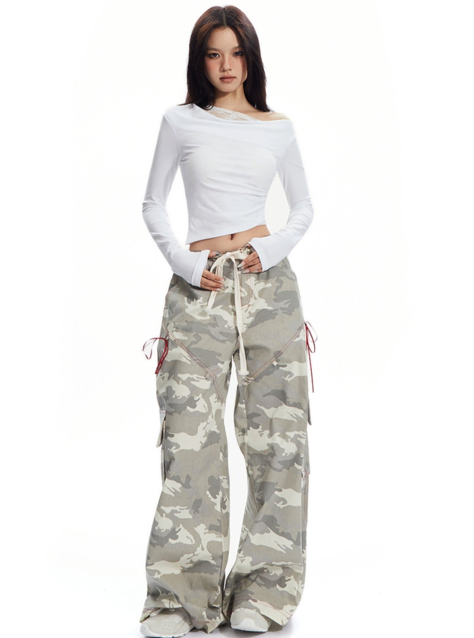 Wide-Leg Camouflage Cargo Pants