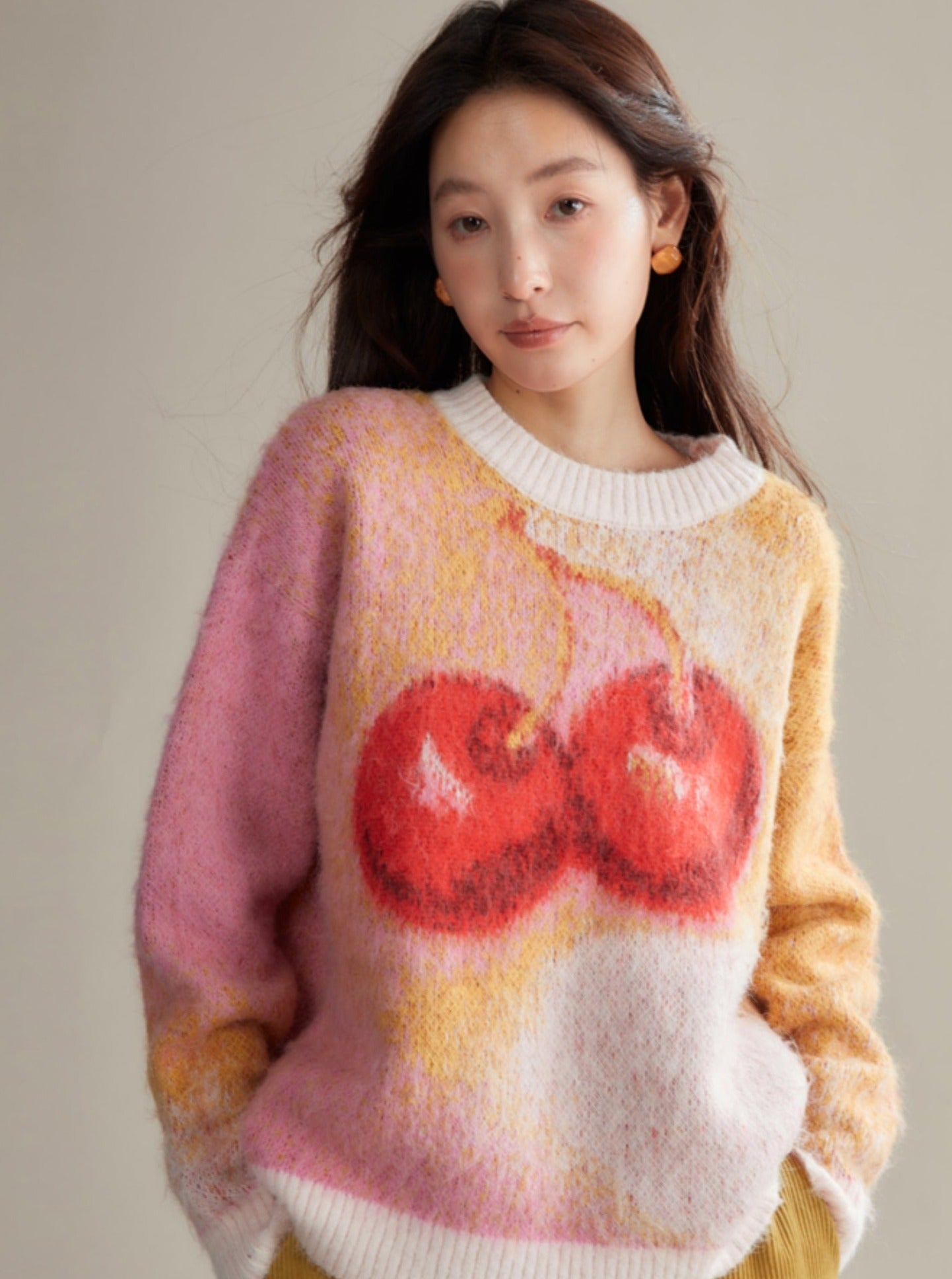 Cherry Sweet Mohair-Textured Sweater