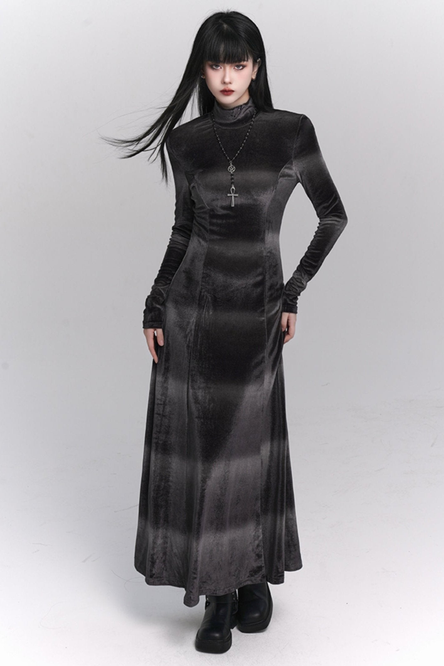 Gothic Velvet Turtleneck Maxi Dress