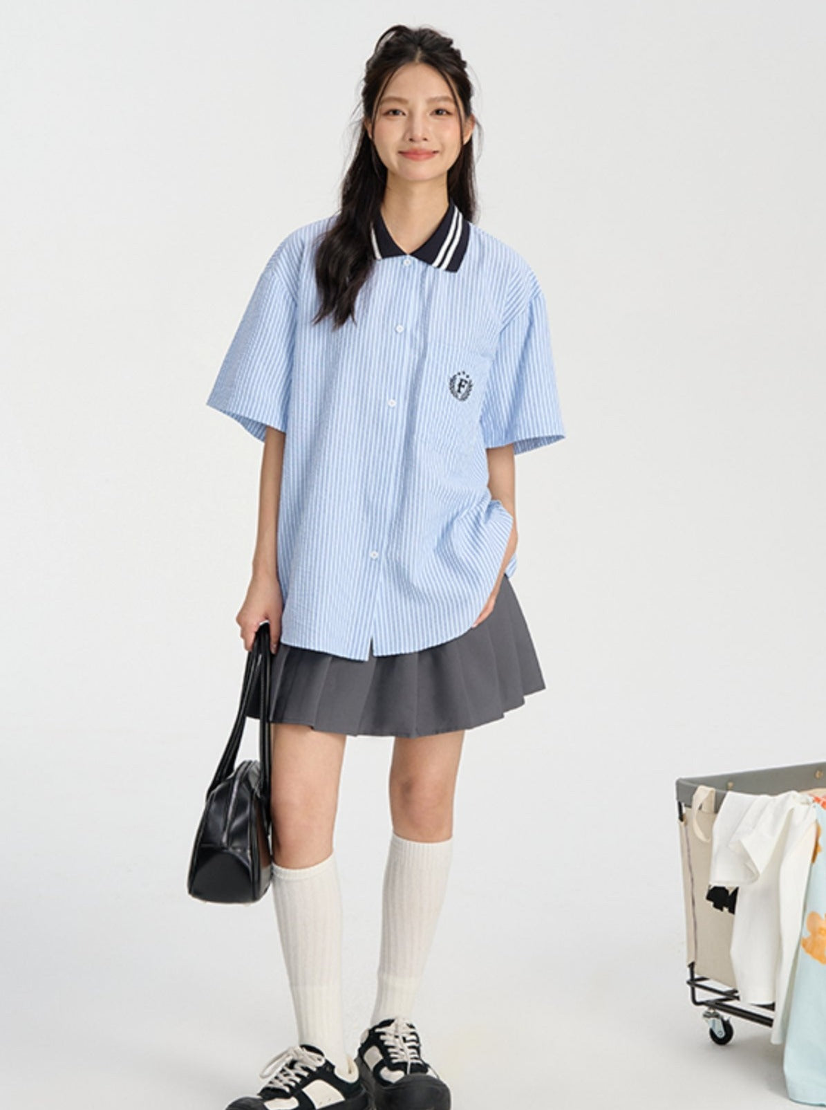 Striped Retro College Shirt - chiclara