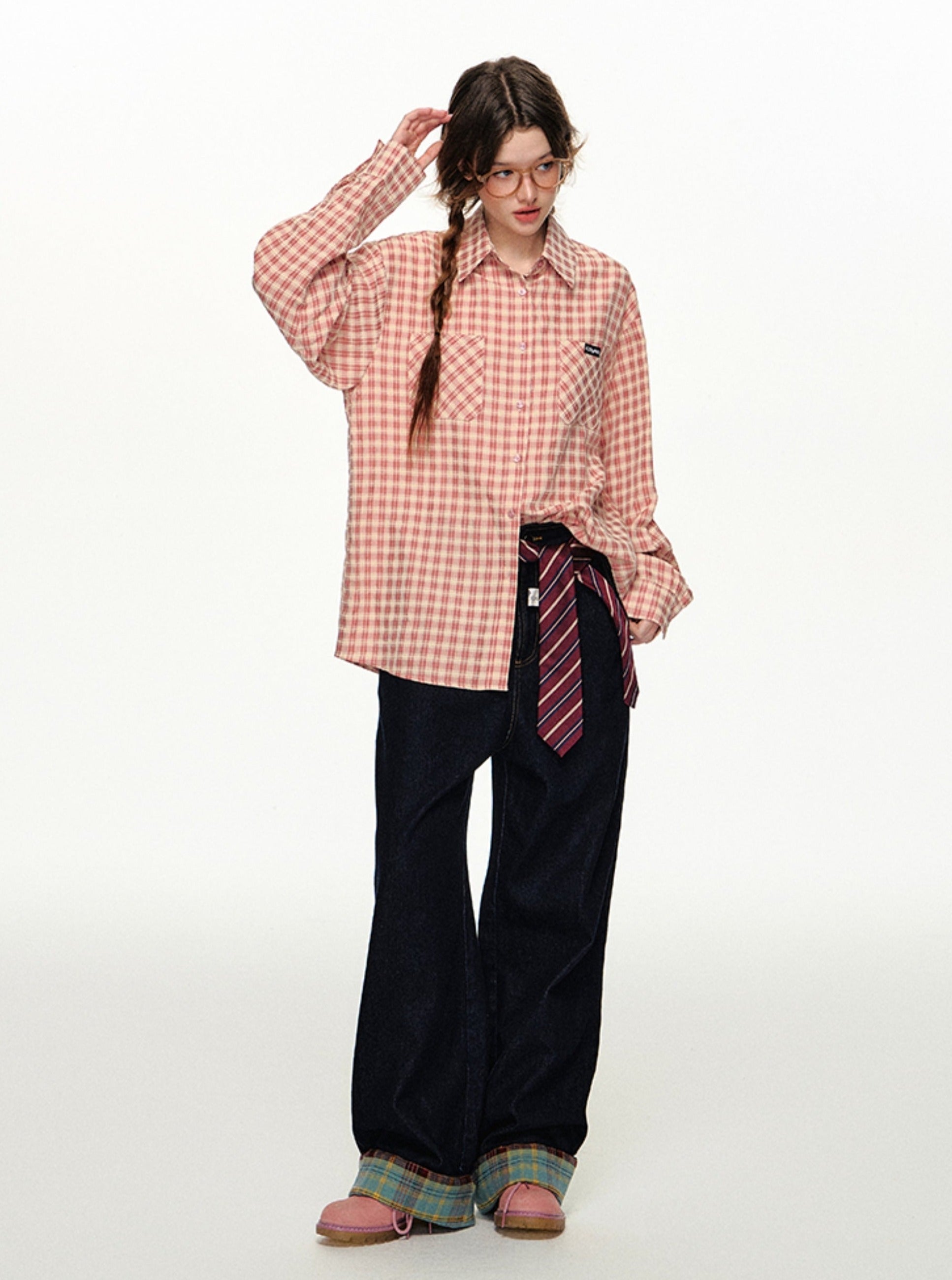 Retro Gingham Button-Up Shirt