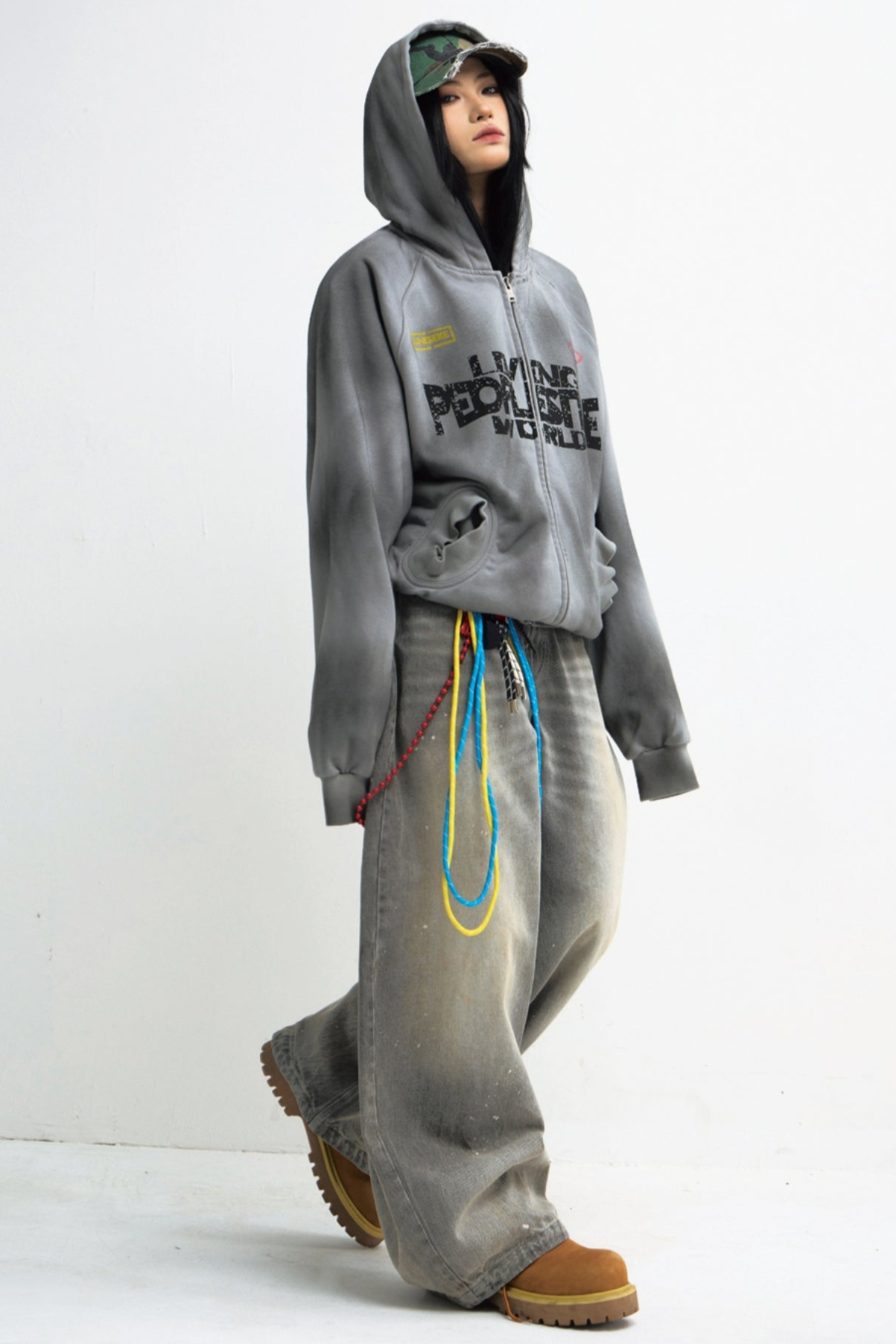 Men's Distressed Gradient Gray Hoodie Jacket