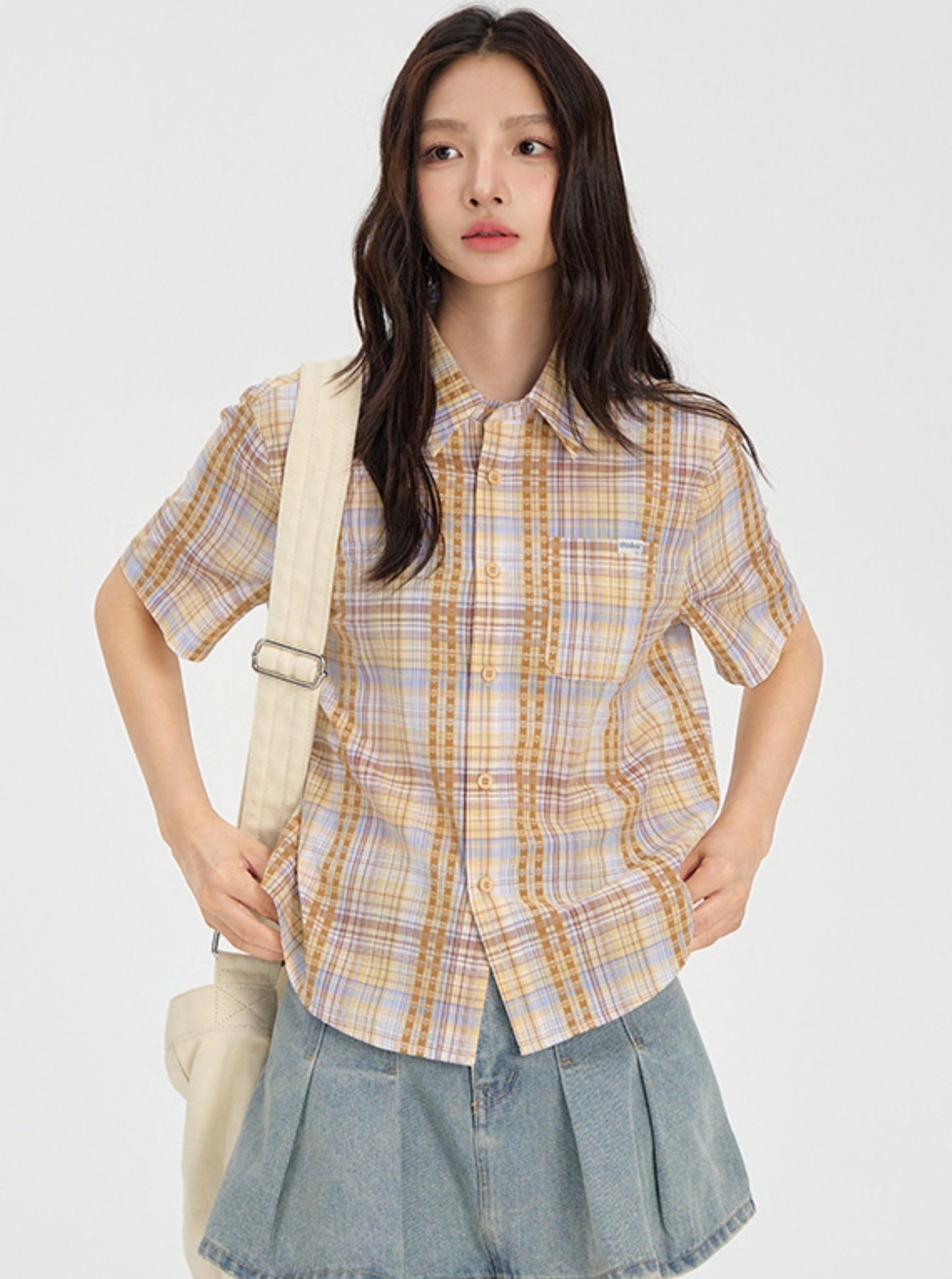 Vibrant Plaid Button-Up Shirt - chiclara