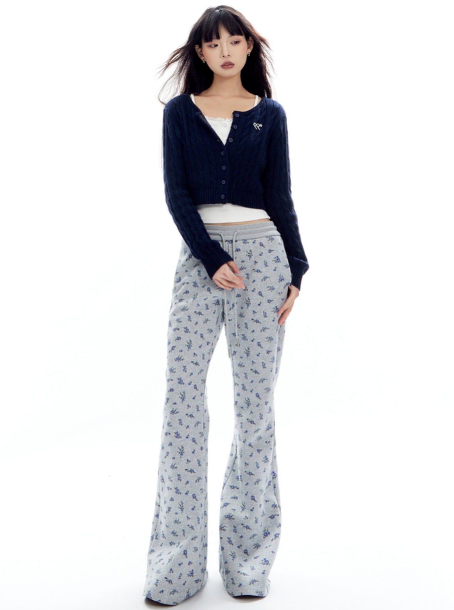 Flared Lounge Pants with Floral Print