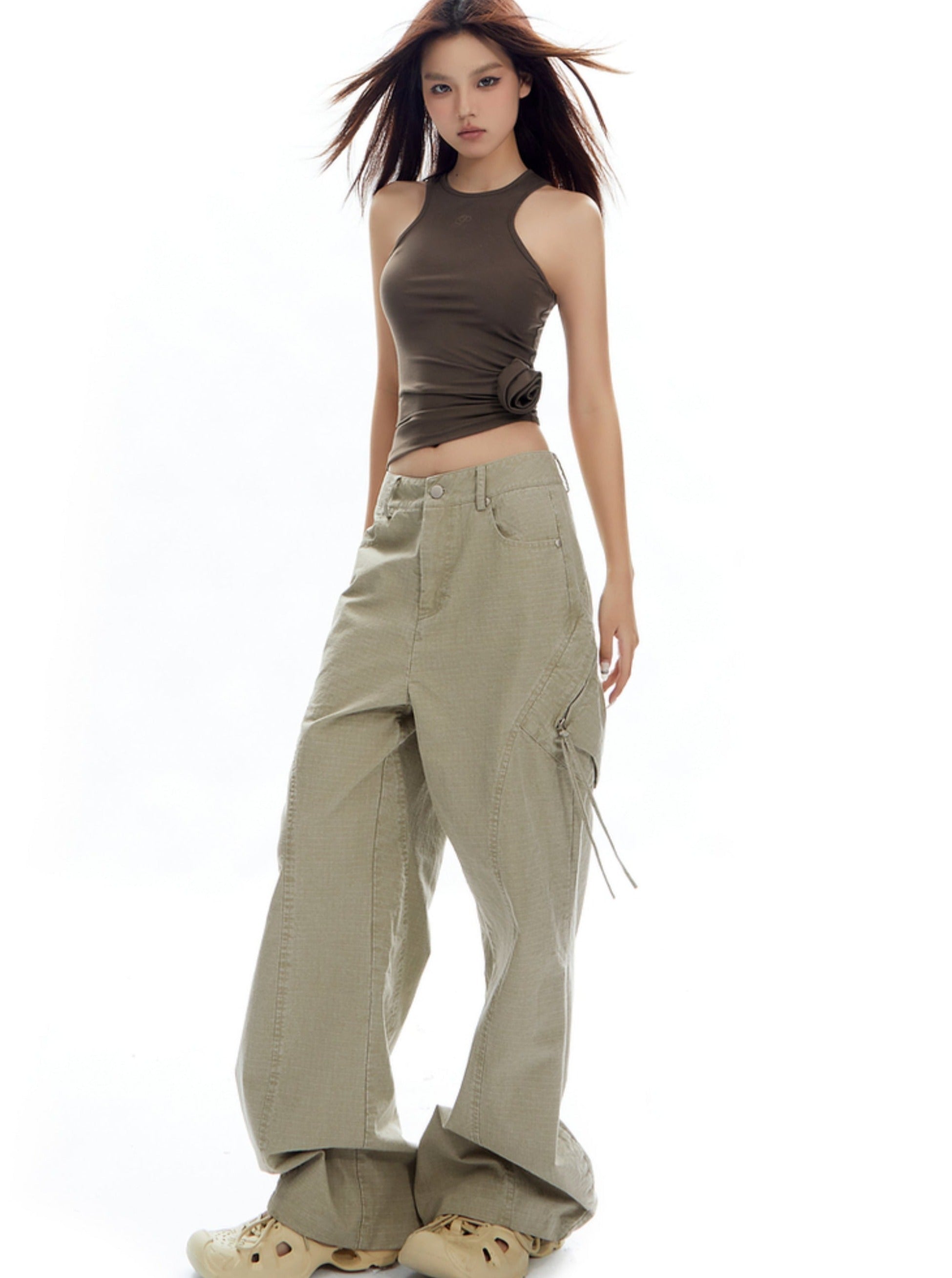 Wide-Leg Olive Green Cargo Pants