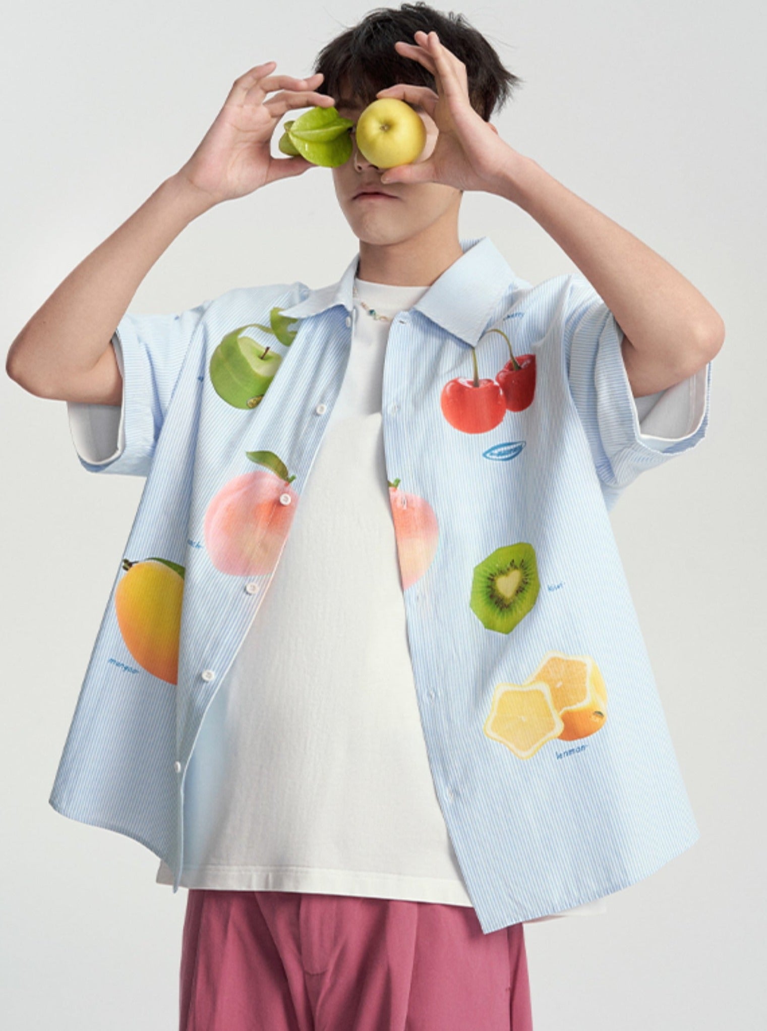 Fun Vertical Fruit Stripe Shirt - chiclara