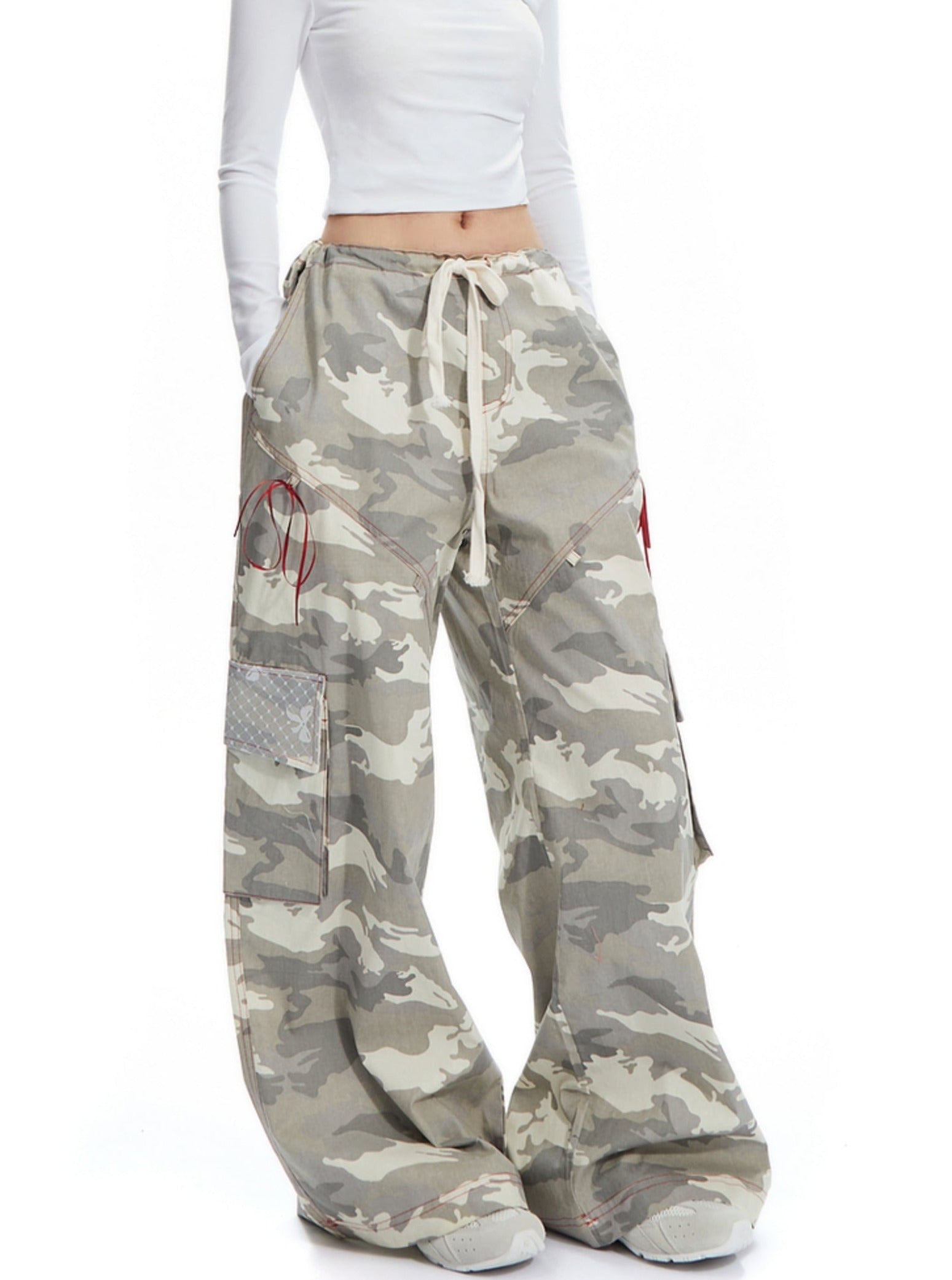 Wide-Leg Camouflage Cargo Pants