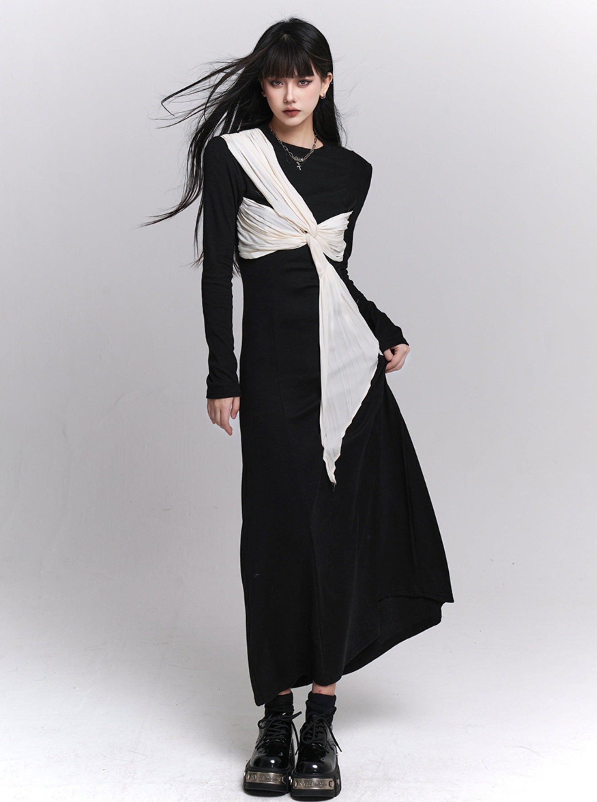 Black Knit Coming-Of-Age Outfit Dress - chiclara
