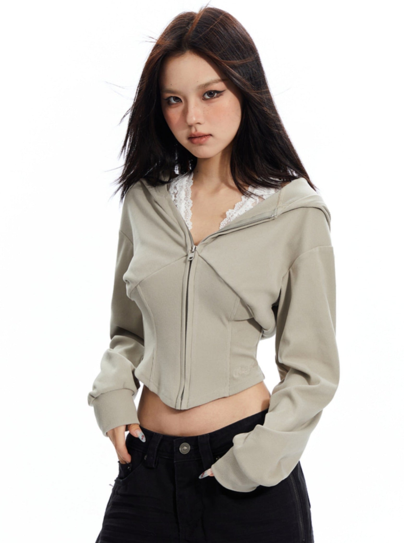 Cropped Hooded Zip-Up Jacket