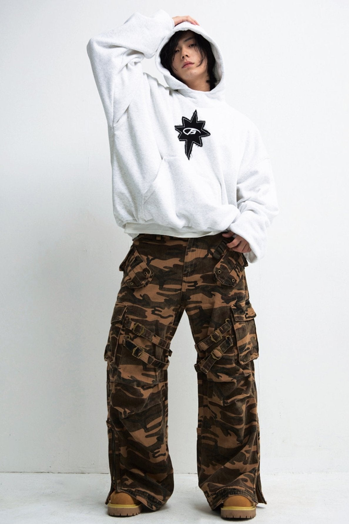 Men's Personality Embroidery Black Hooded Sweatshirt