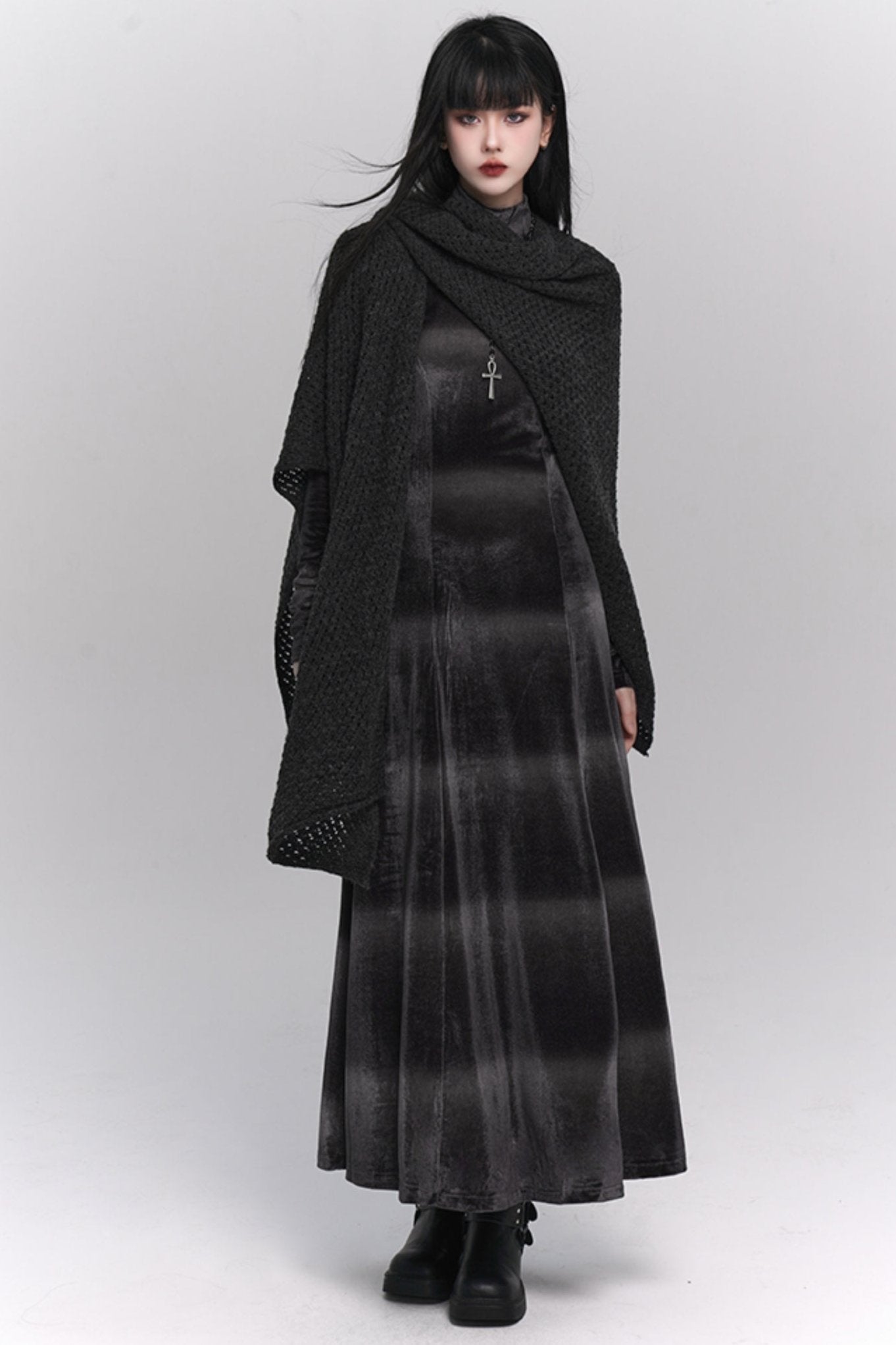 Gothic Velvet Turtleneck Maxi Dress